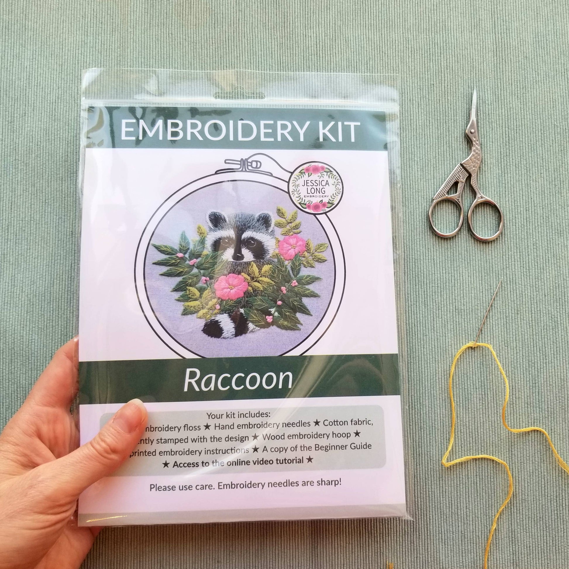 Jessica Long Embroidery Raccoon hand embroidery kit Embroidery Kit