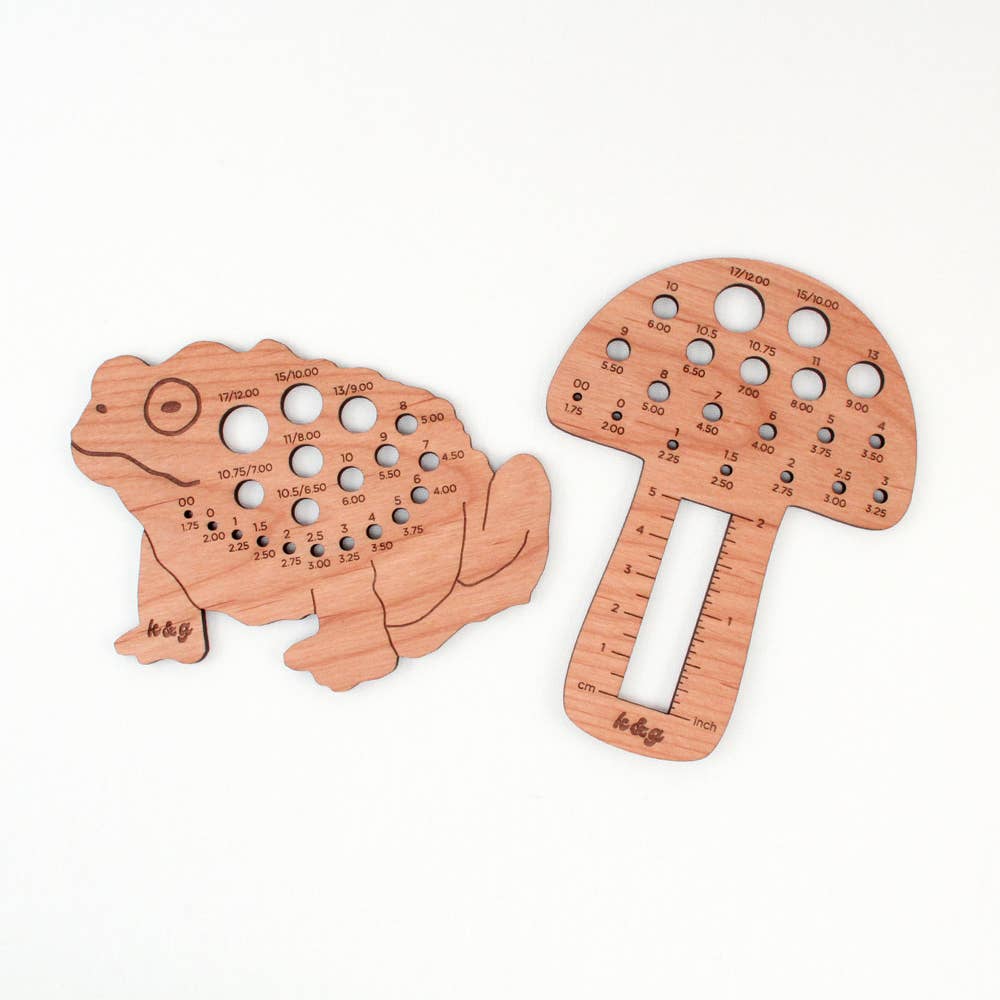 Knit & Gather Mushroom Knitting Needle Gauge Tool Gauge Rulers