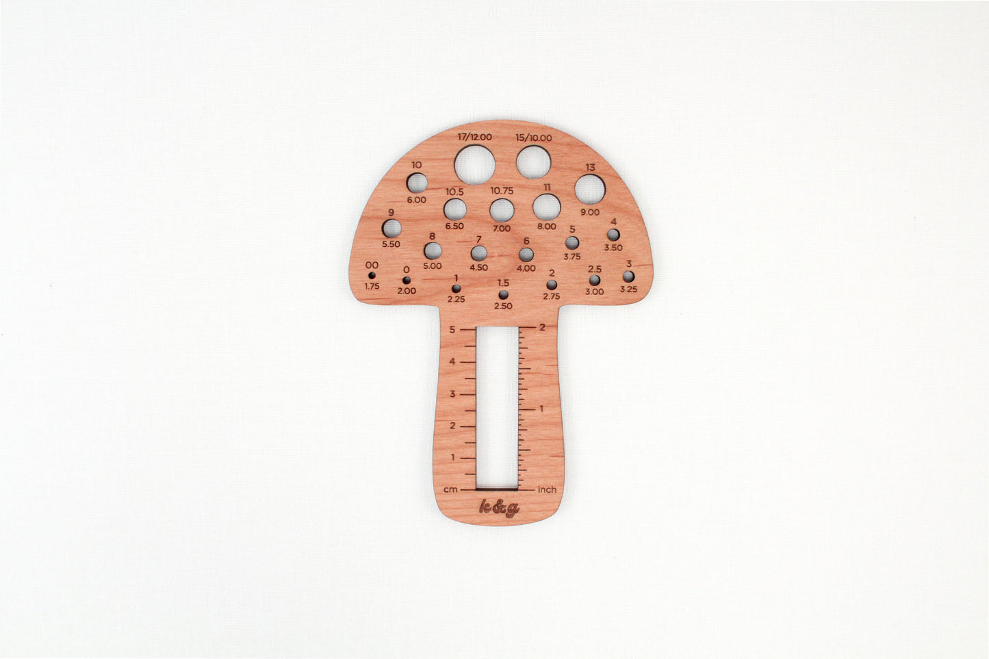 Knit & Gather Mushroom Knitting Needle Gauge Tool Gauge Rulers