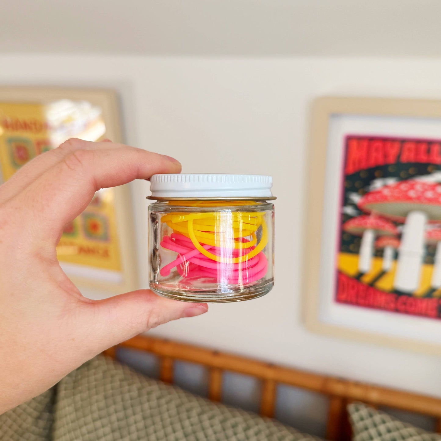 Knit & Gather Yellow & Pink Knitting Stitch Saver Cords - Barber Cords Notions and Tools