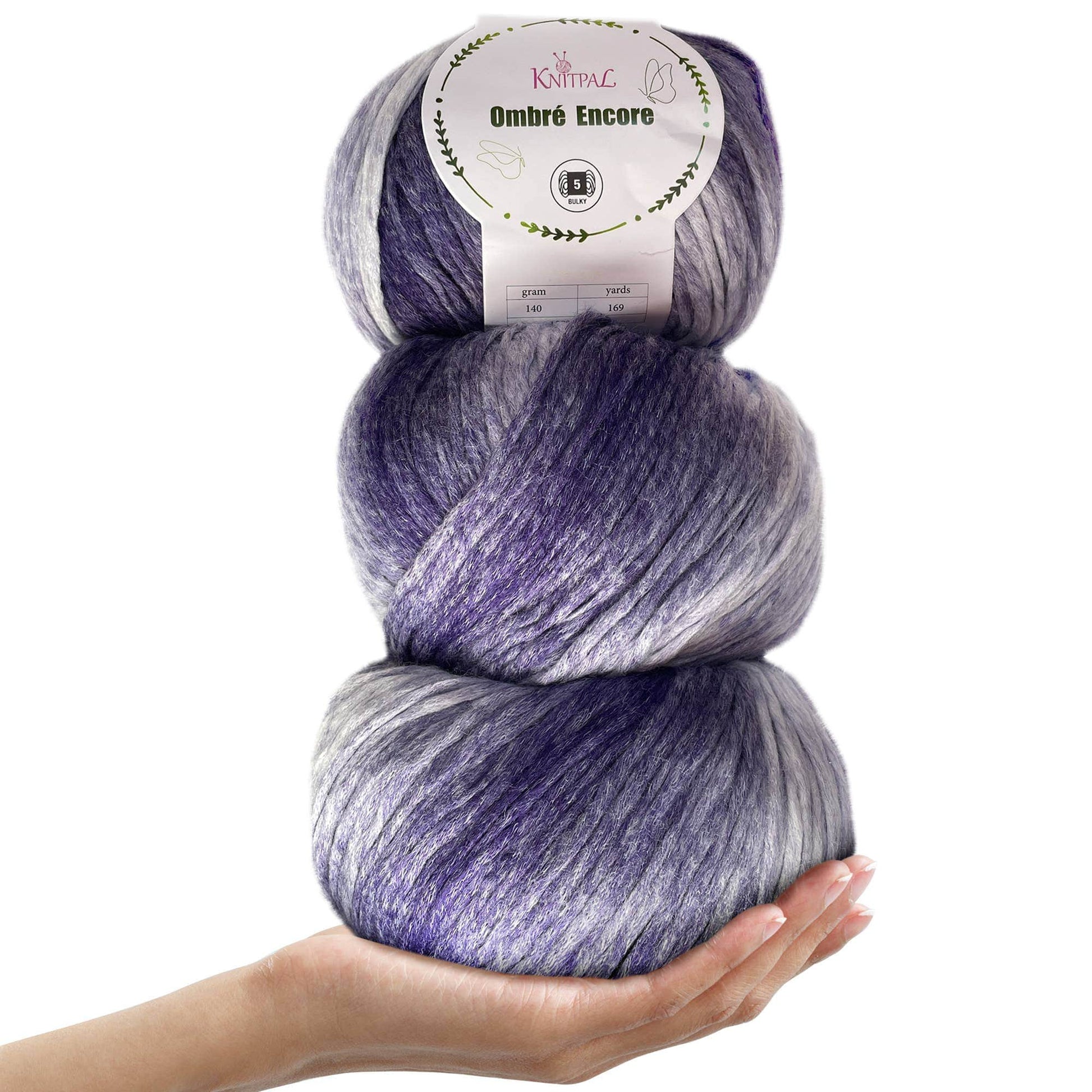 KnitPal White Lavender Ombré Encore - #5 Bulky Variegated Yarn Yarn