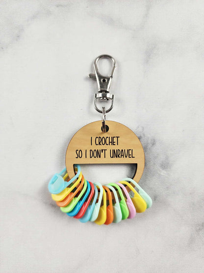 Loops & Bee Just one more row Stitch Marker Holder Keychain