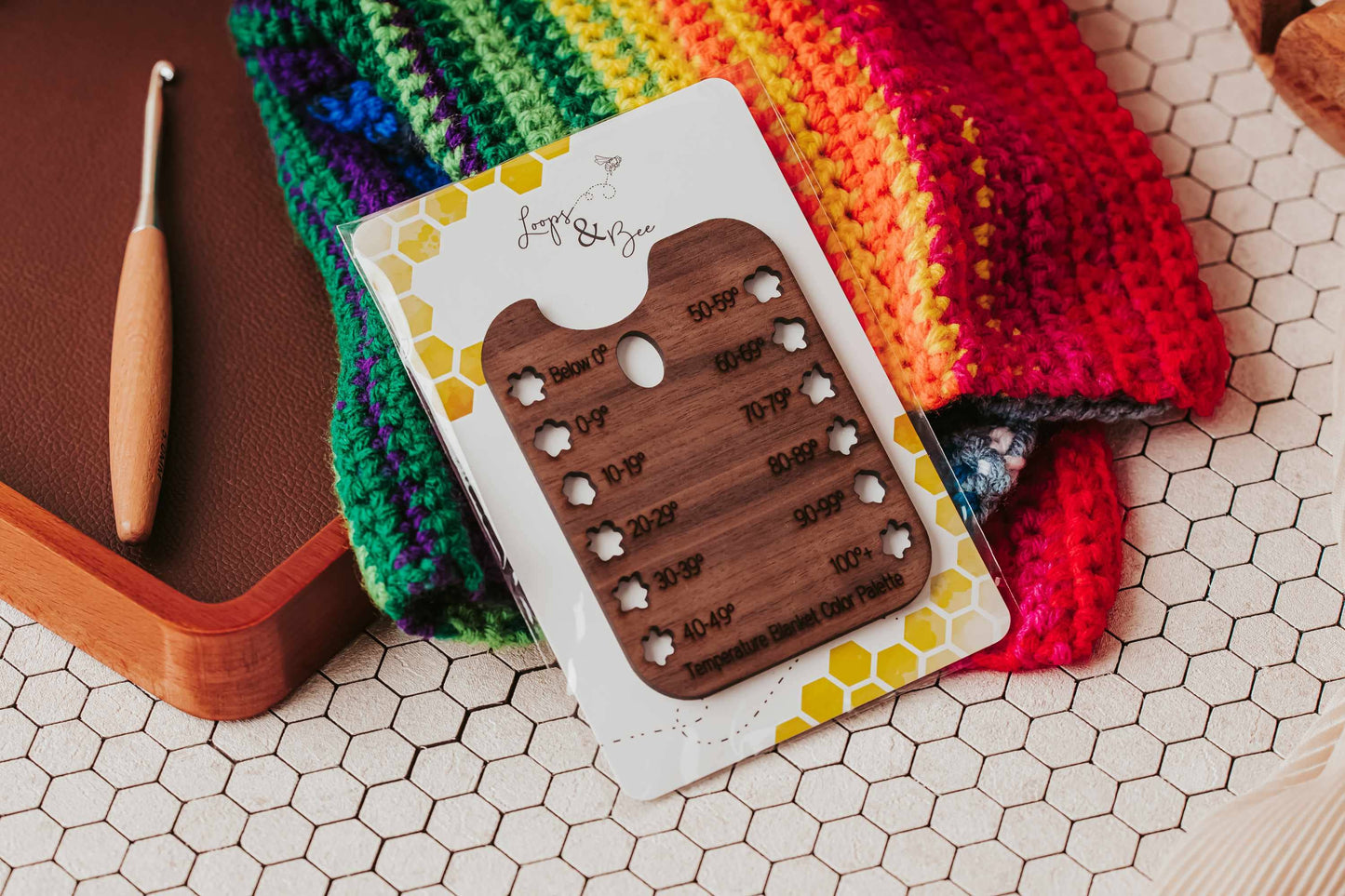 Loops & Bee Walnut (dark wood) Temperature Blanket Color 'Palette'