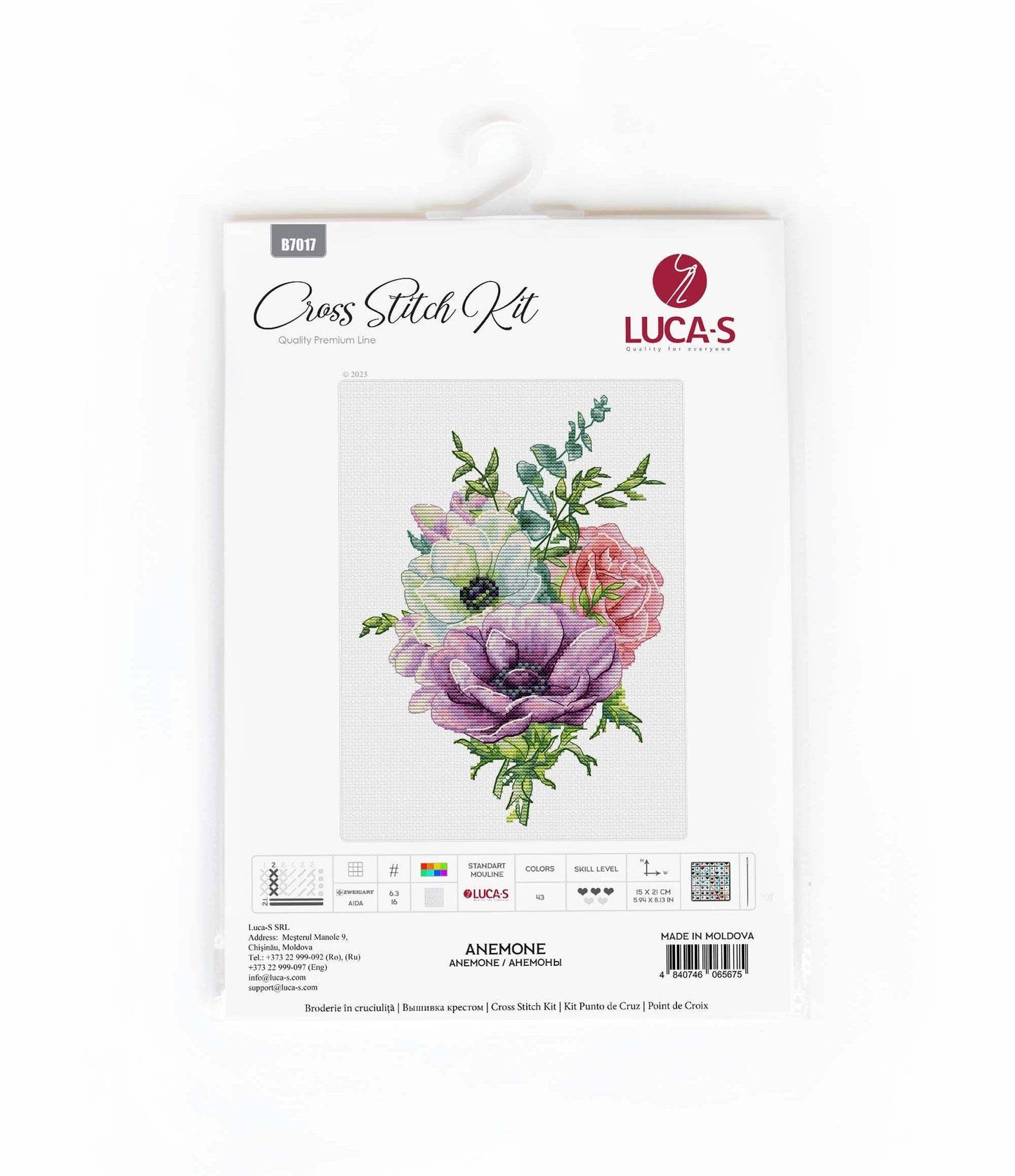 Luca-S Cross Stitch Kit: Anemone, B7017 Cross Stitch Kit