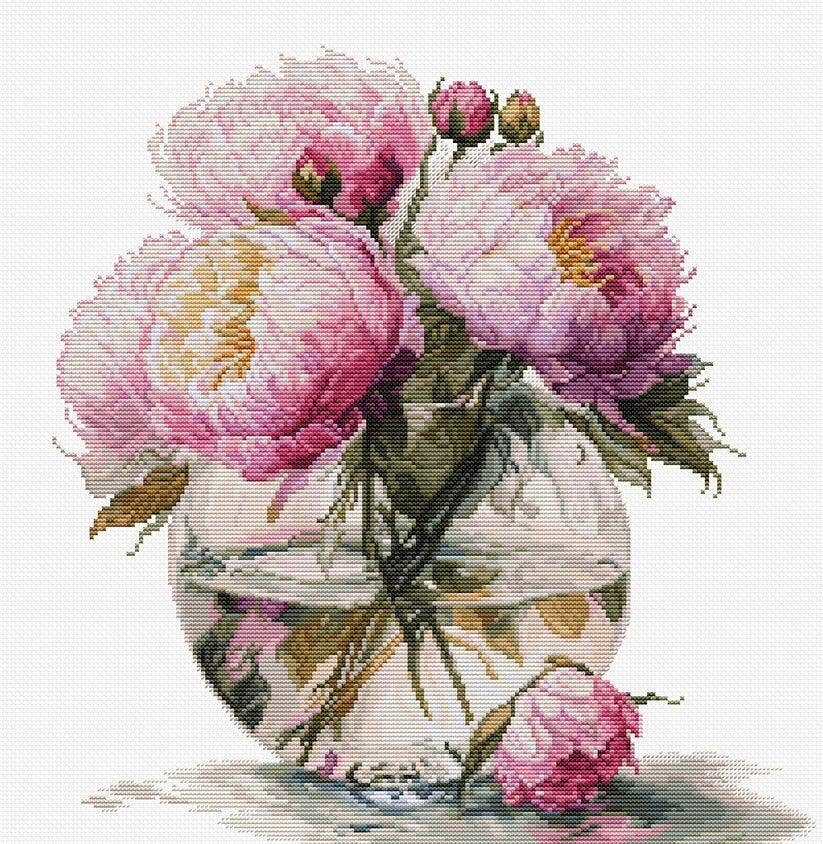 Luca-S Cross Stitch Kit: Bouquet of Peonies, B7028 Cross Stitch Kit