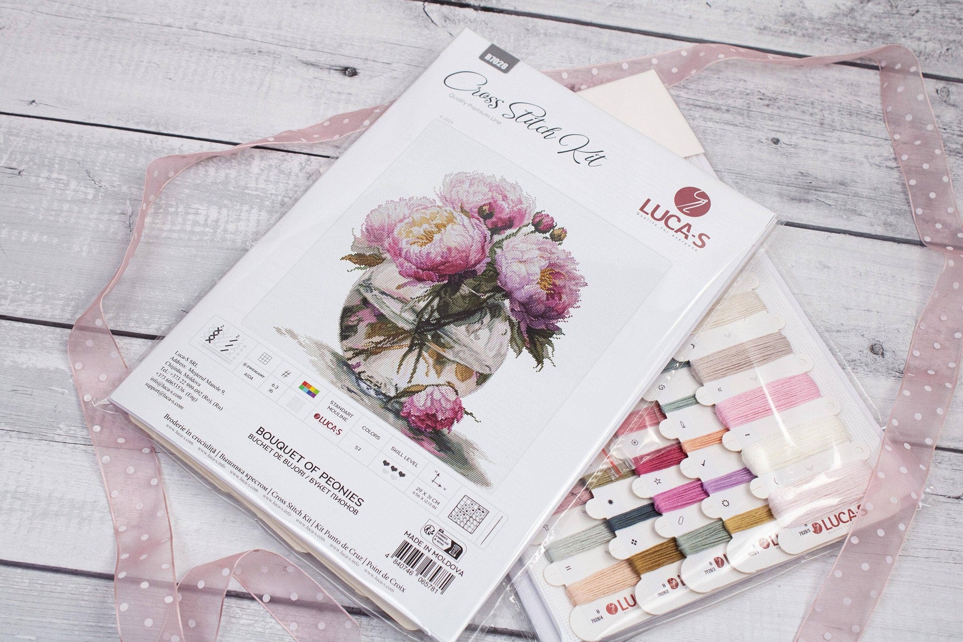 Luca-S Cross Stitch Kit: Bouquet of Peonies, B7028 Cross Stitch Kit