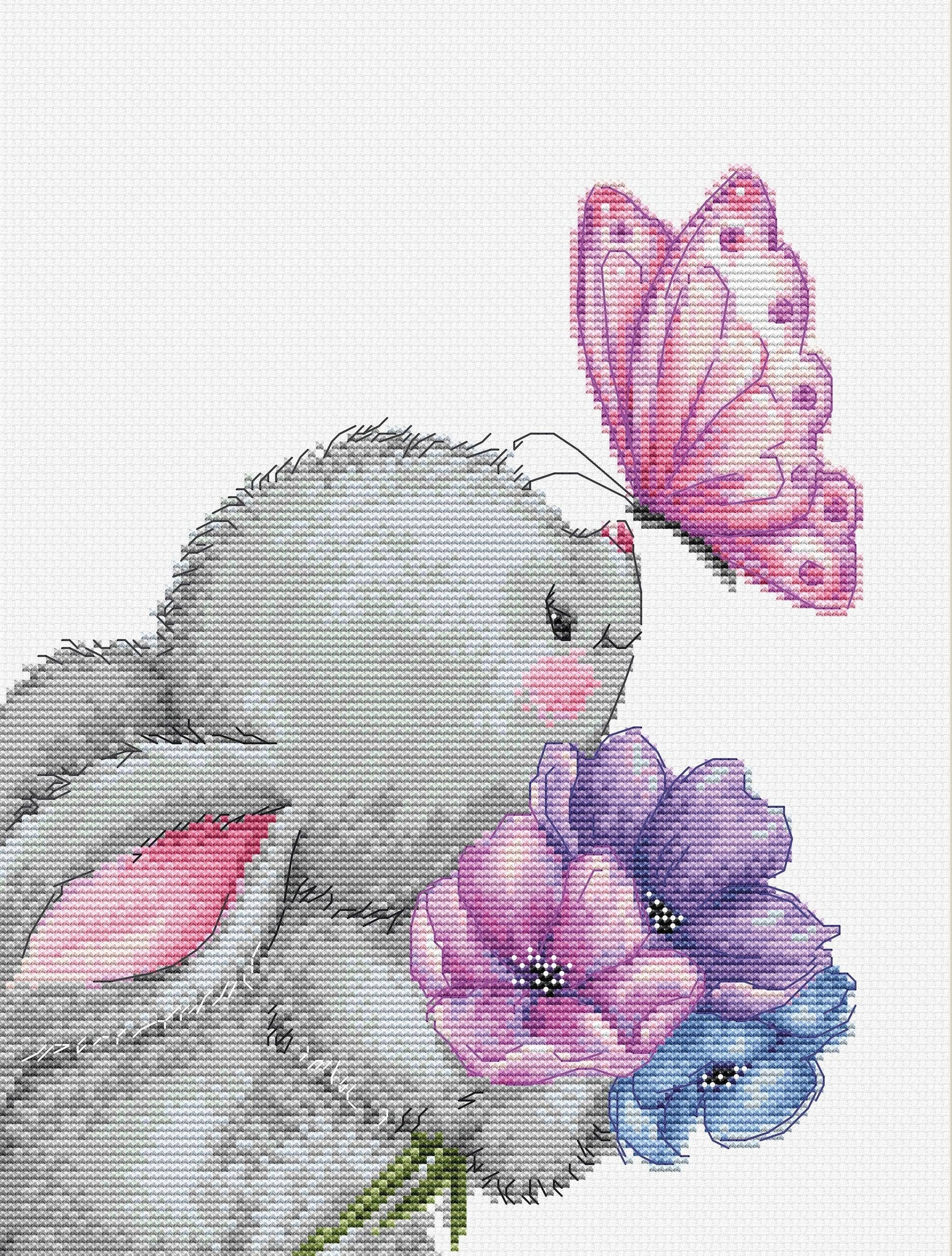 Luca-S Cross Stitch Kit: Rabbit and Butterfly, B1235 Cross Stitch Kit