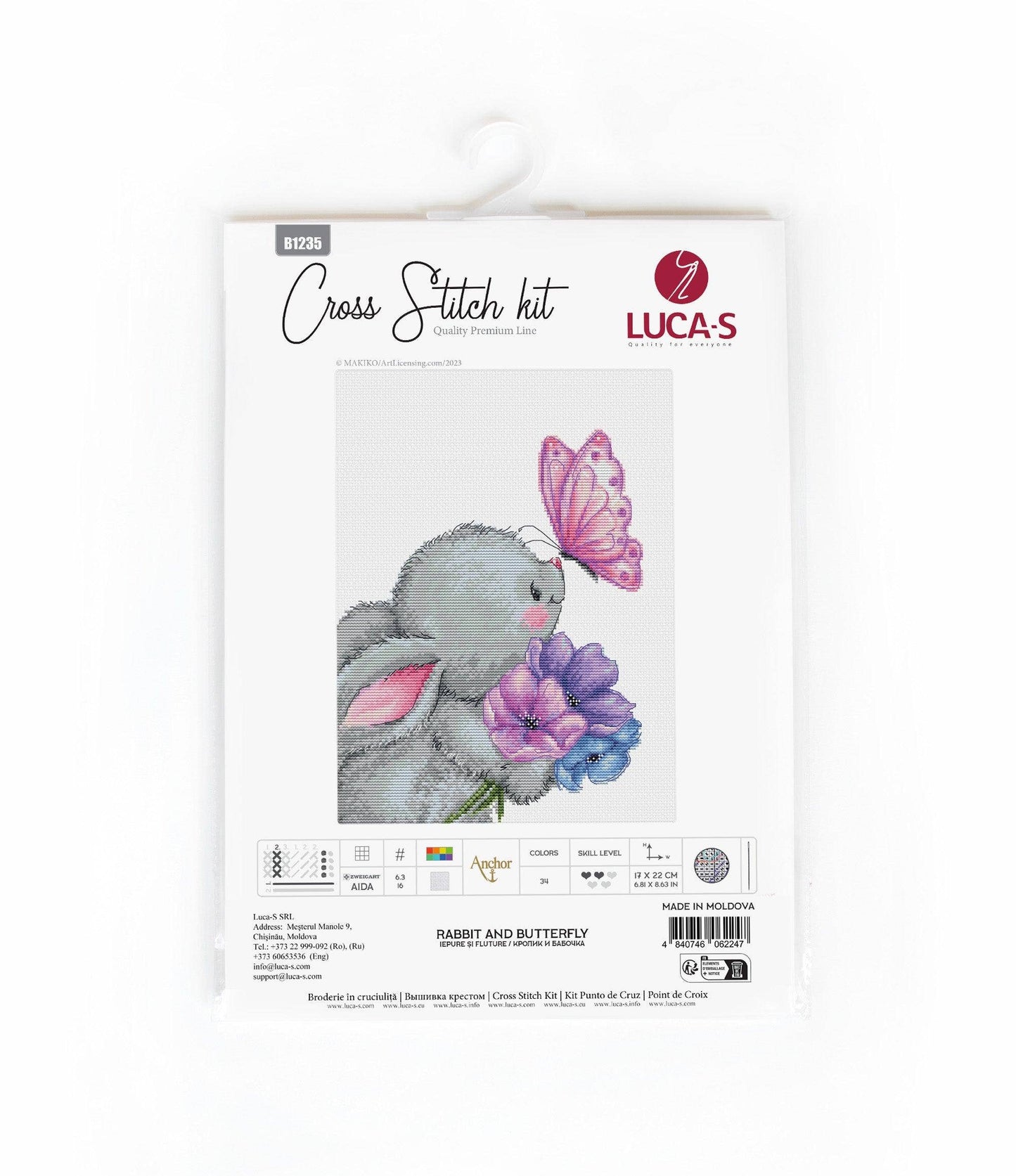 Luca-S Cross Stitch Kit: Rabbit and Butterfly, B1235 Cross Stitch Kit