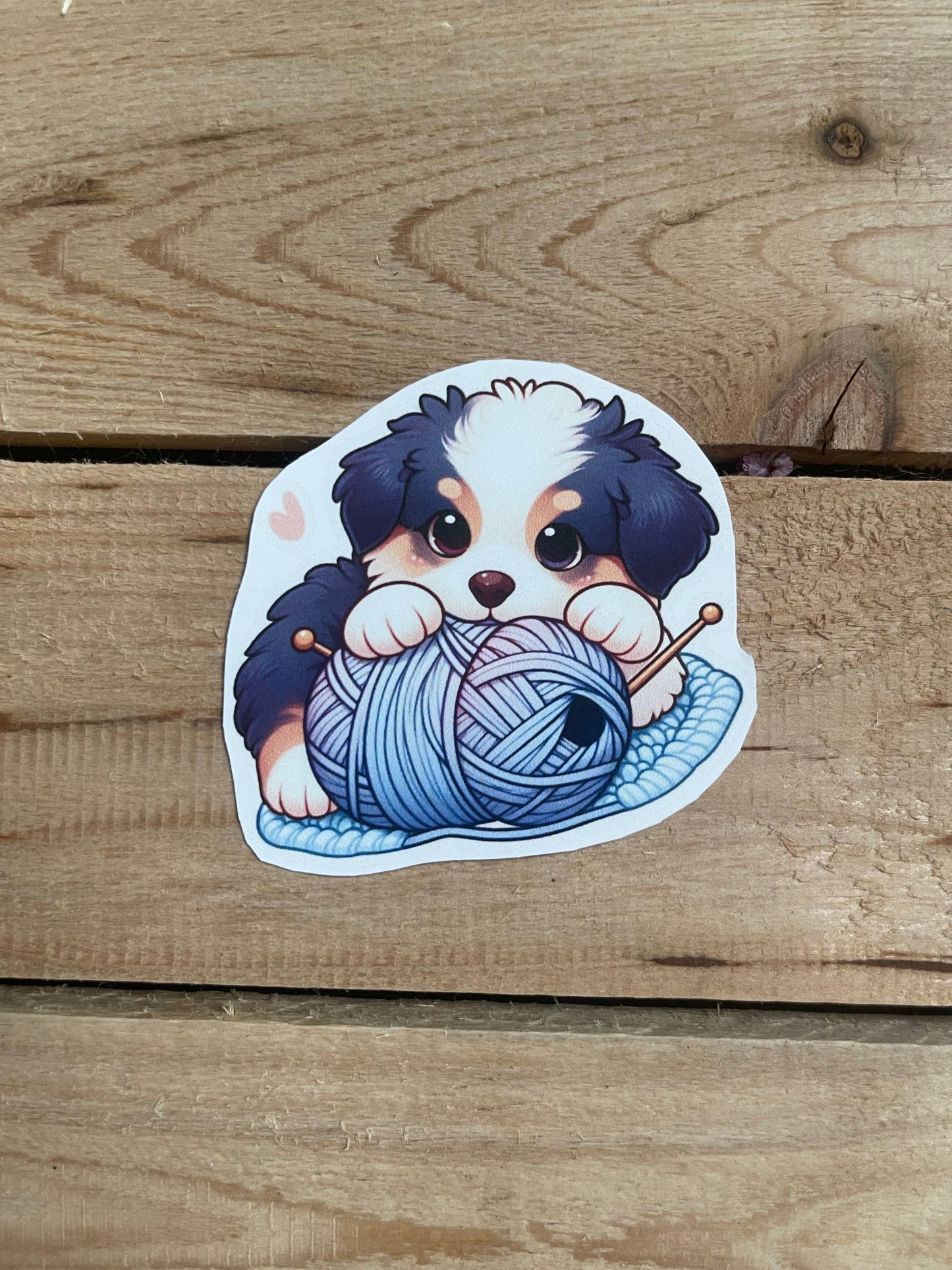 Mountaintop Yarn Puppy with Yarn on a Rug Sticker Sticker