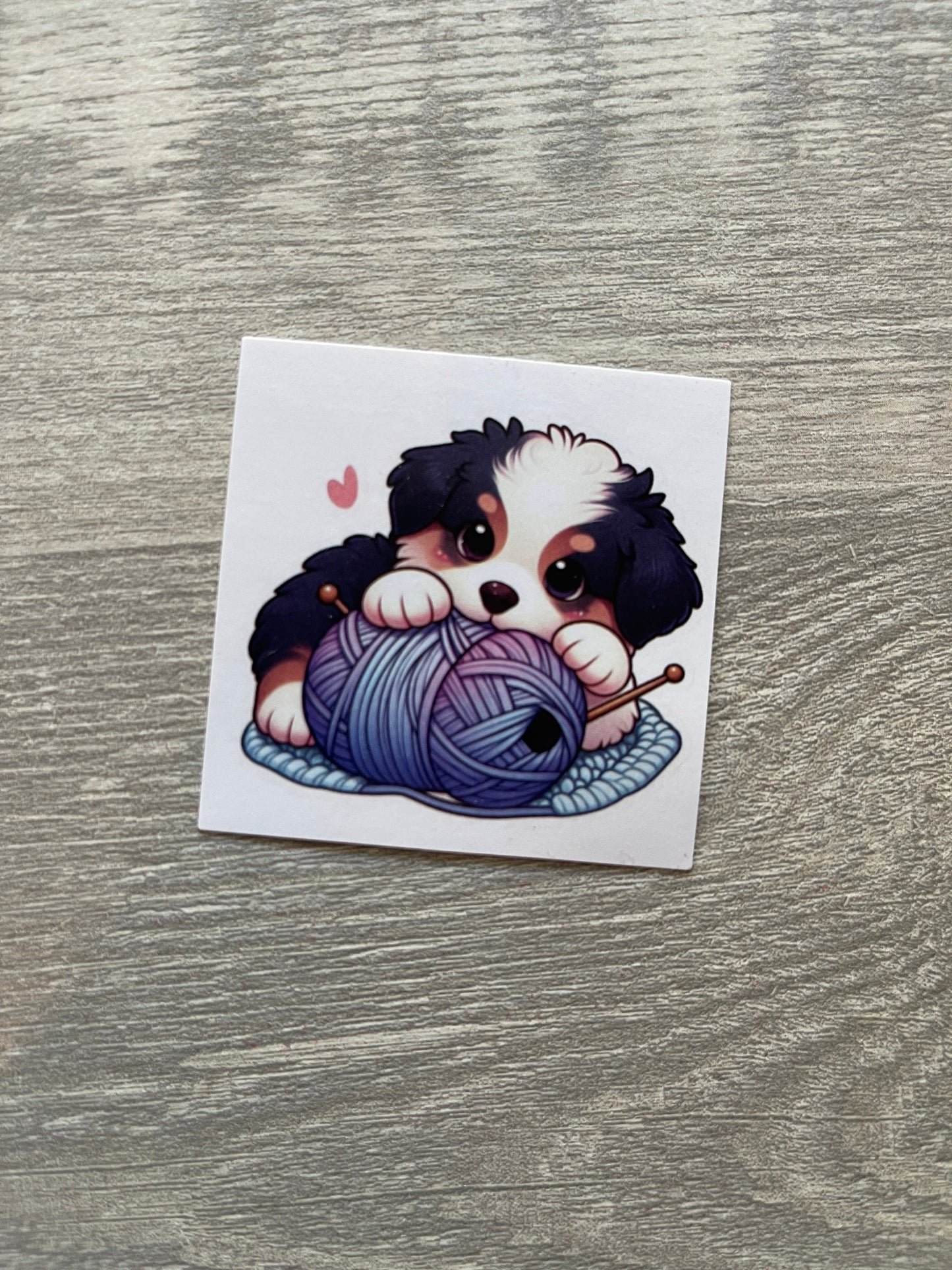 Mountaintop Yarn Puppy with Yarn on a Rug Sticker Sticker