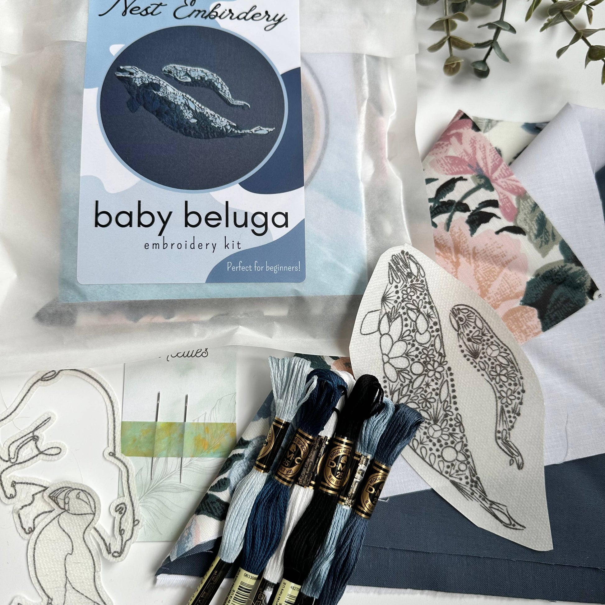 Nest Embirdery Baby Beluga Embroidery Kit Embroidery Kit