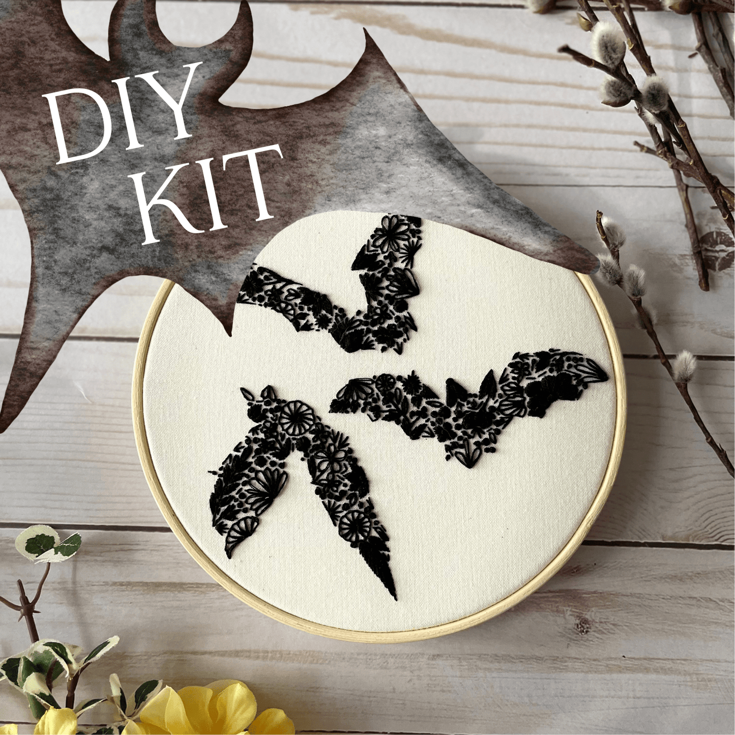 Nest Embirdery Floral Bat Embroidery Kit Embroidery Kit