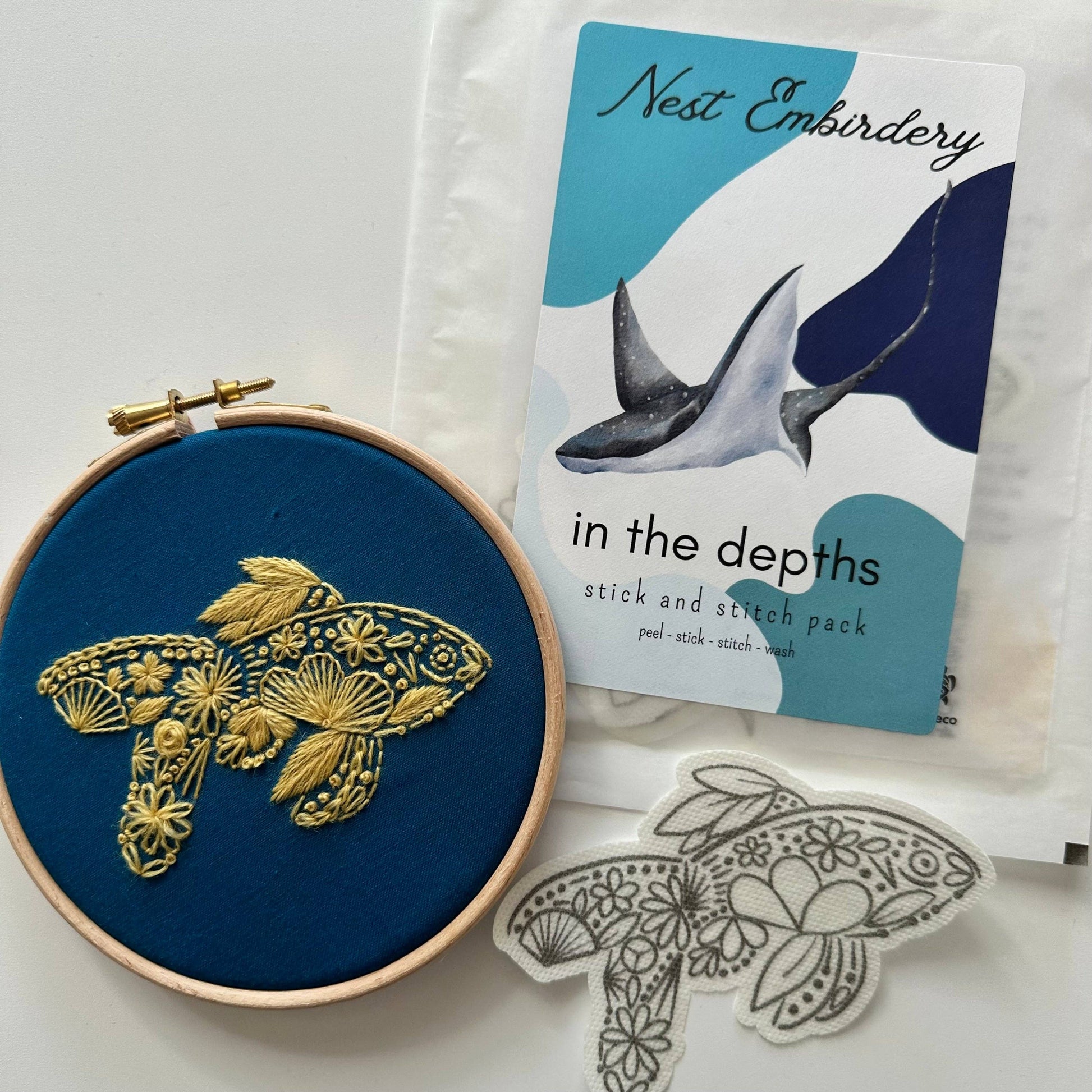 Nest Embirdery In the Depths Stick and Stitch Pack Embroidery Kit