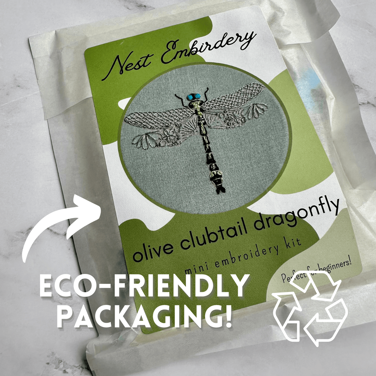 Nest Embirdery Olive Clubtail Dragonfly Mini Kit Embroidery Kit