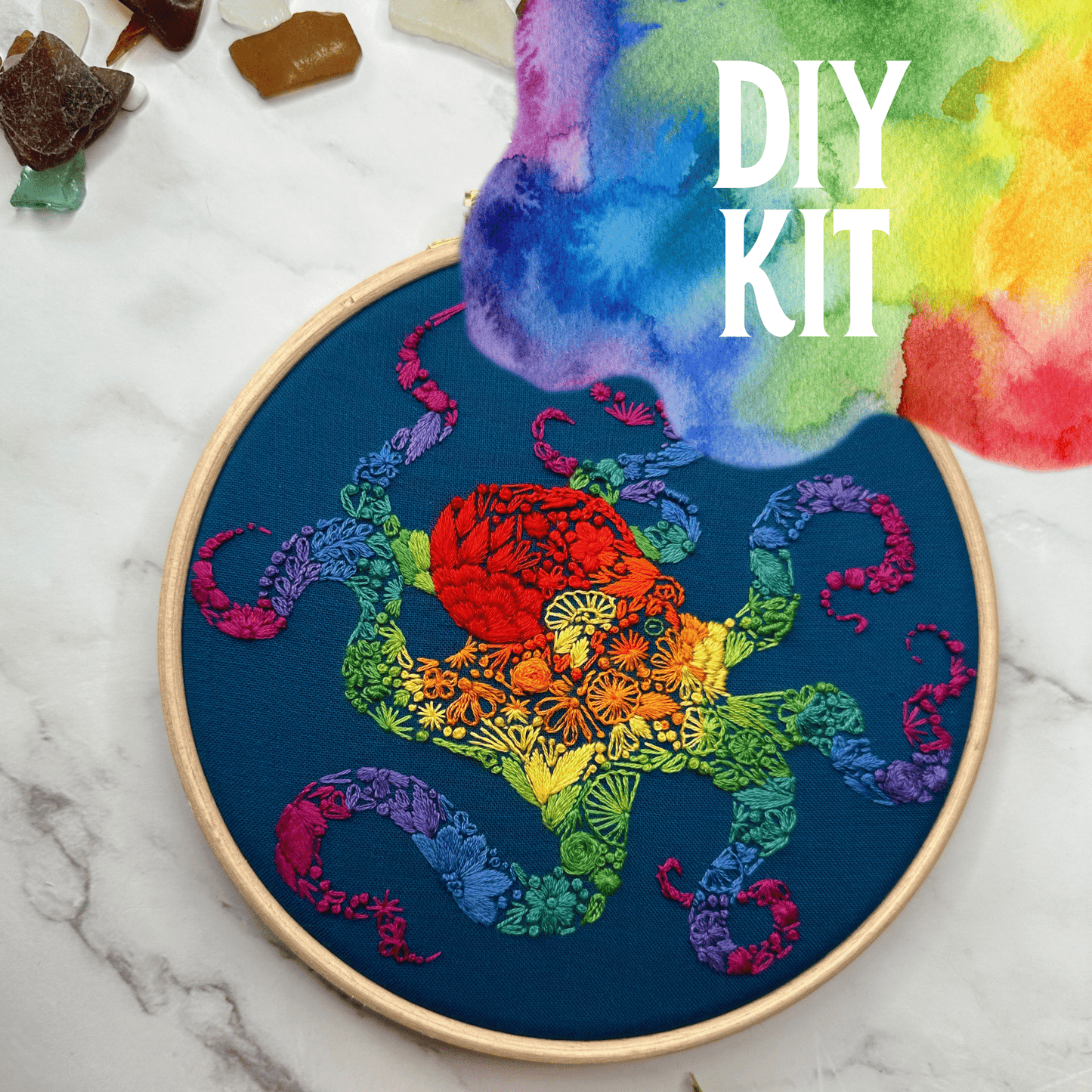 Nest Embirdery Rainbow Octopus Embroidery Kit Embroidery Kit