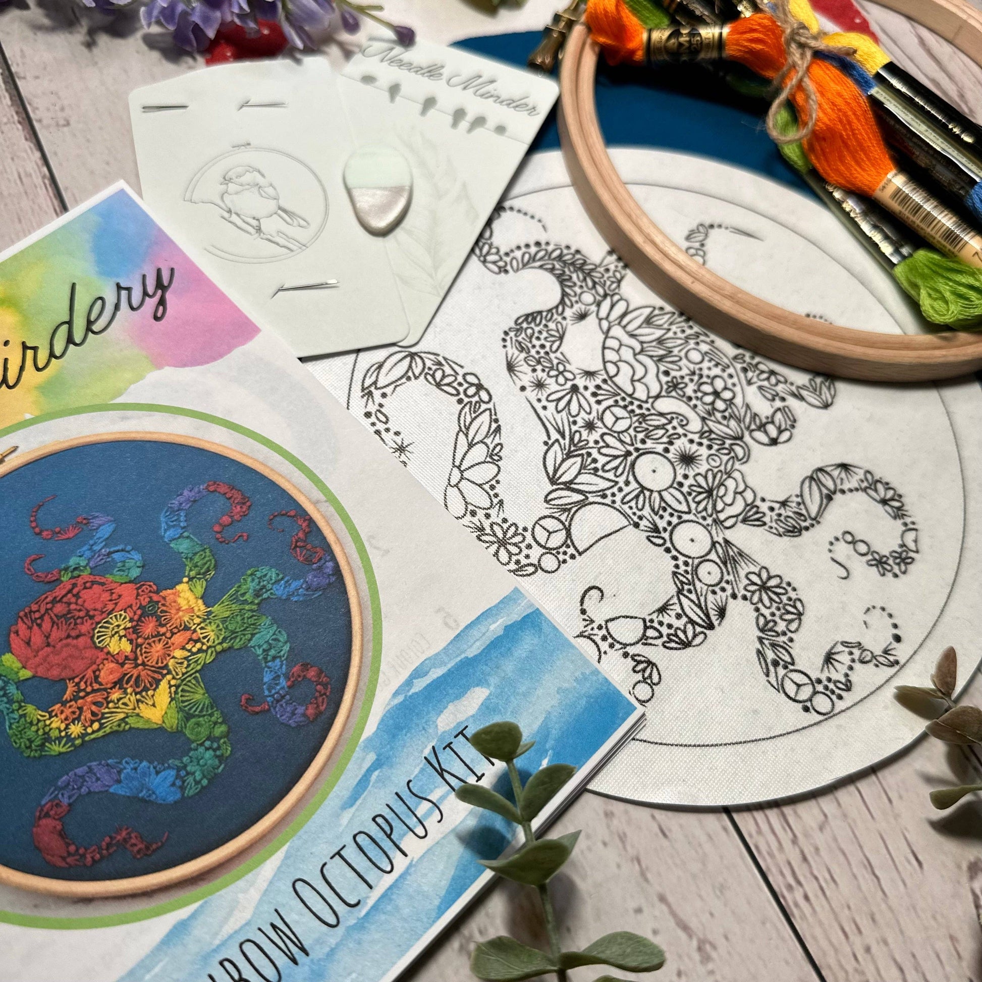 Nest Embirdery Rainbow Octopus Embroidery Kit Embroidery Kit