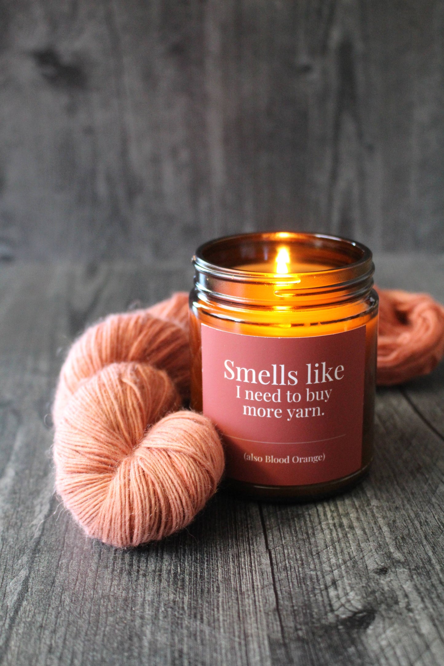 NNK Press 9 Oz Blood Orange | Smells like I need to buy more yarn. Hand-poured Coconut Soy Wax Candles For Knitters Candle