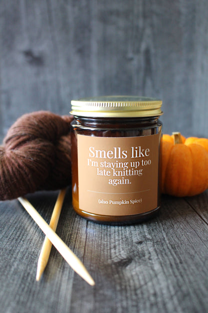 NNK Press 9 Oz Pumpkin Spice | Smells like I'm staying up too late knitting again. Hand-poured Coconut Soy Wax Candles For Knitters Candle
