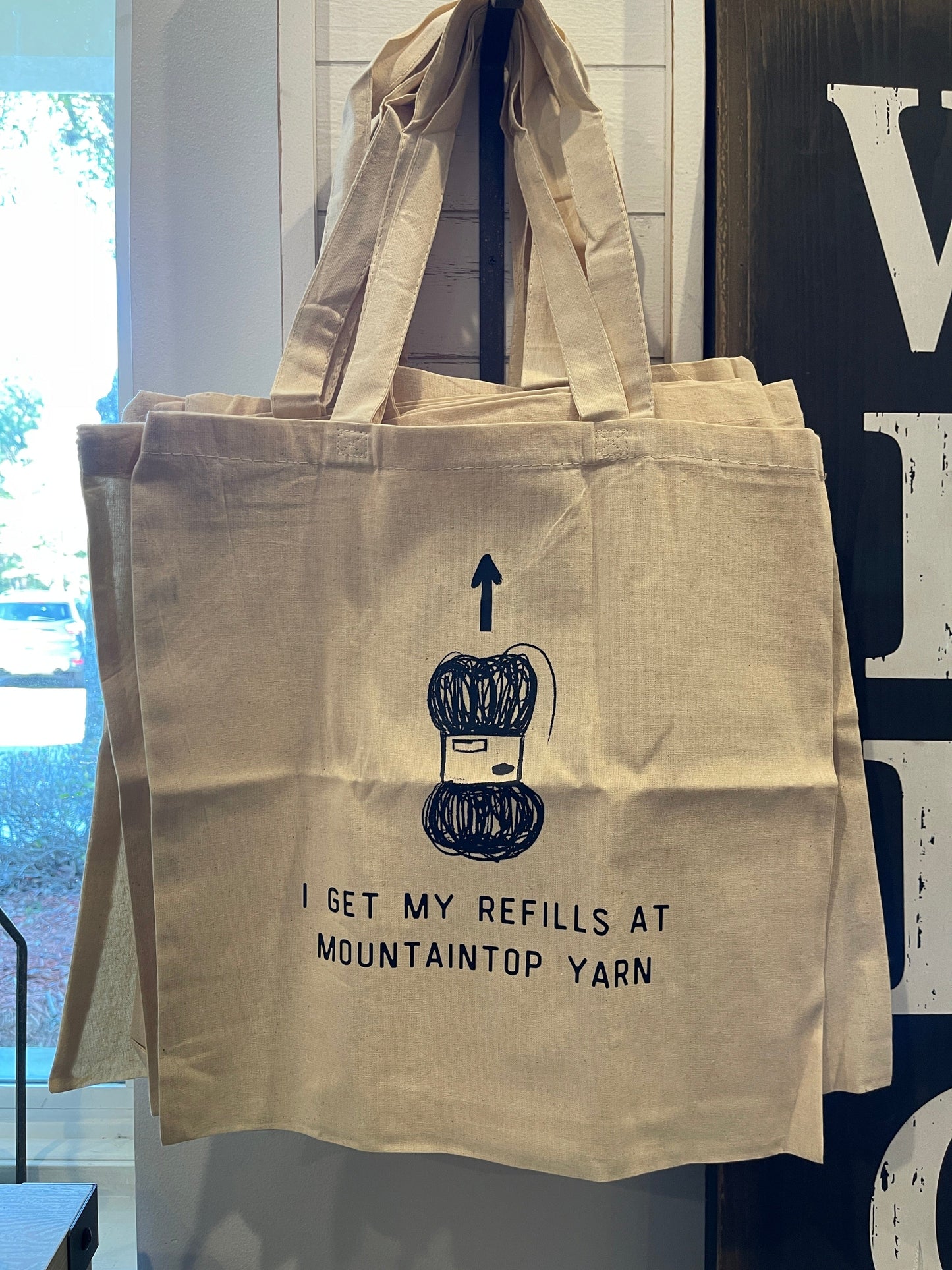 NNK Press I Get My Refills at Mountaintop Yarn Tote Bag Tote Bags