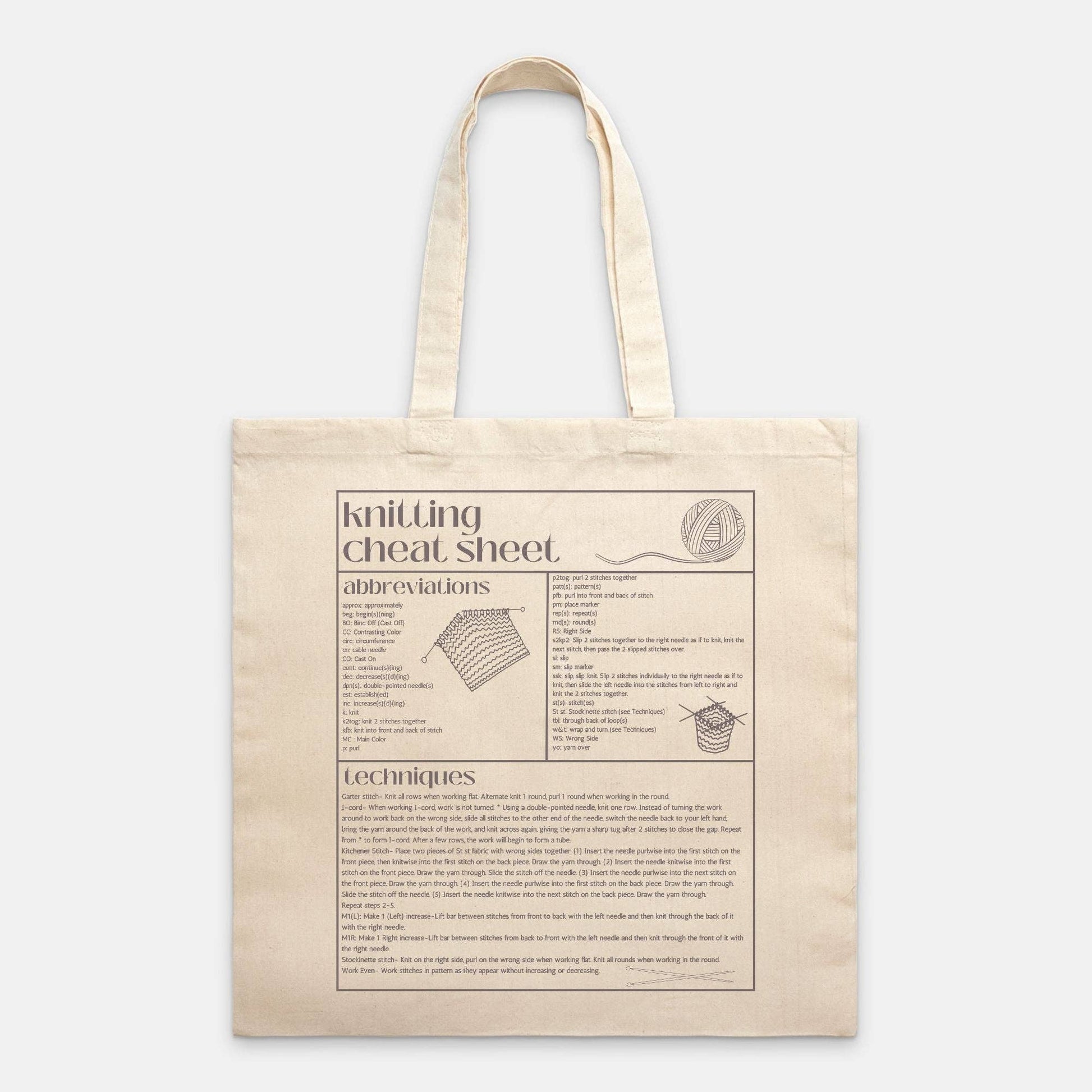 NNK Press Knitting Cheat Sheet Tote (Minimum Qty 10) Tote Bags