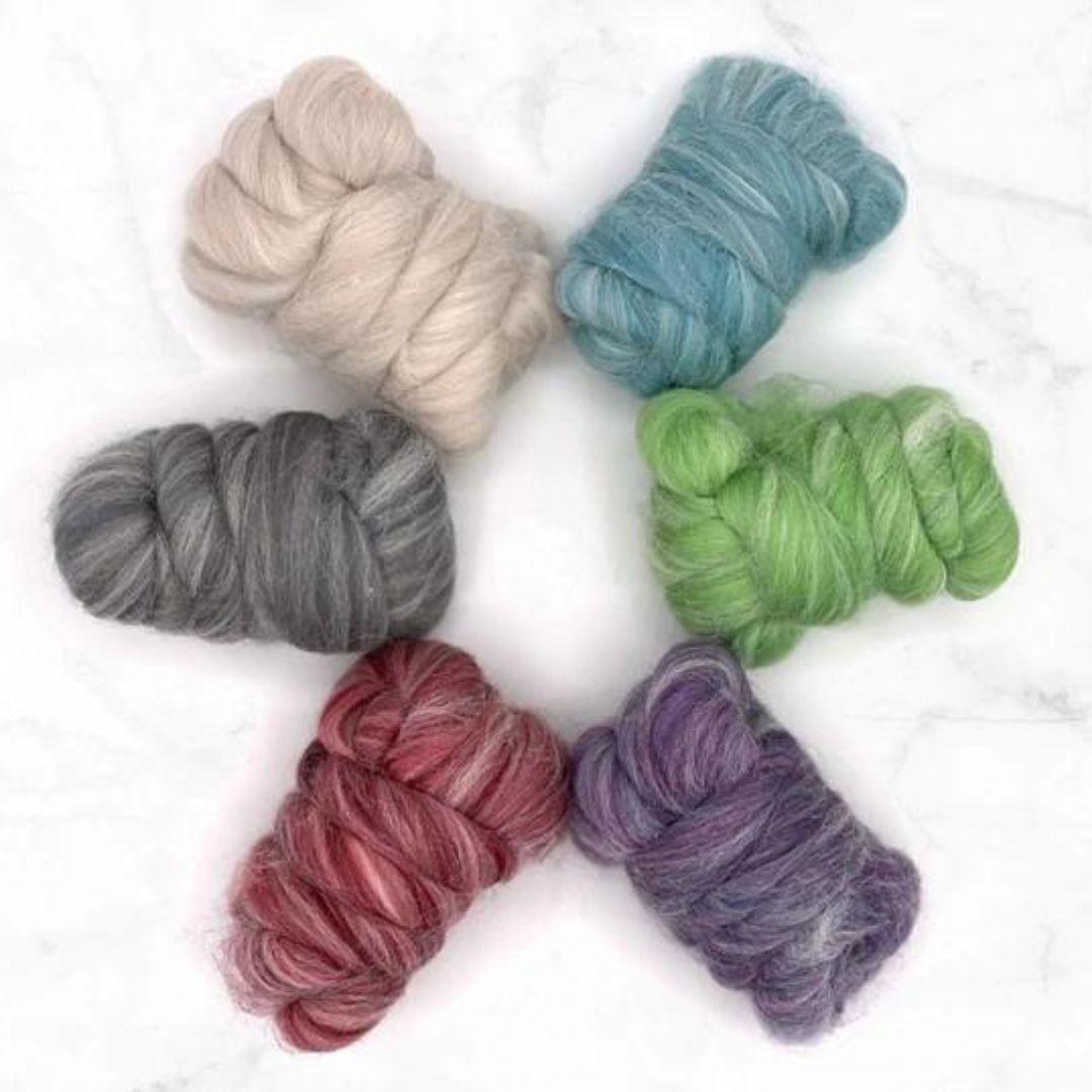 Revolution Fibers Cascade Range Variety Pack | 6 Super Soft, Luxurious Blended Colors Wool Roving