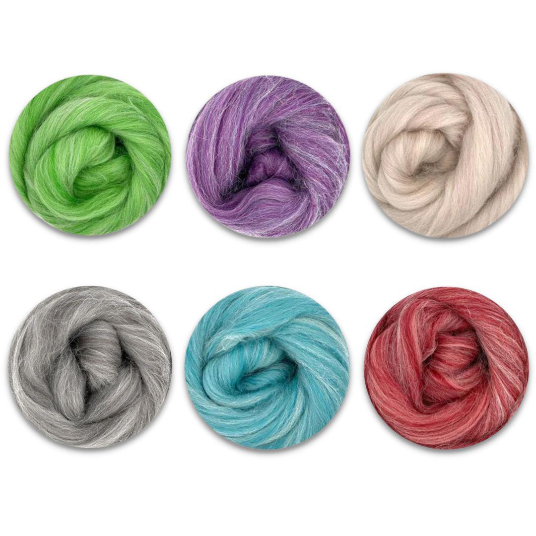 Revolution Fibers Cascade Range Variety Pack | 6 Super Soft, Luxurious Blended Colors Wool Roving