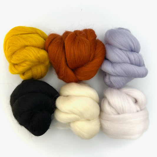 Revolution Fibers Corriedale Collection | Soothing Elements Bundle of Dyed Wool Tops | 150 Grams, 26 Micron Wool Roving