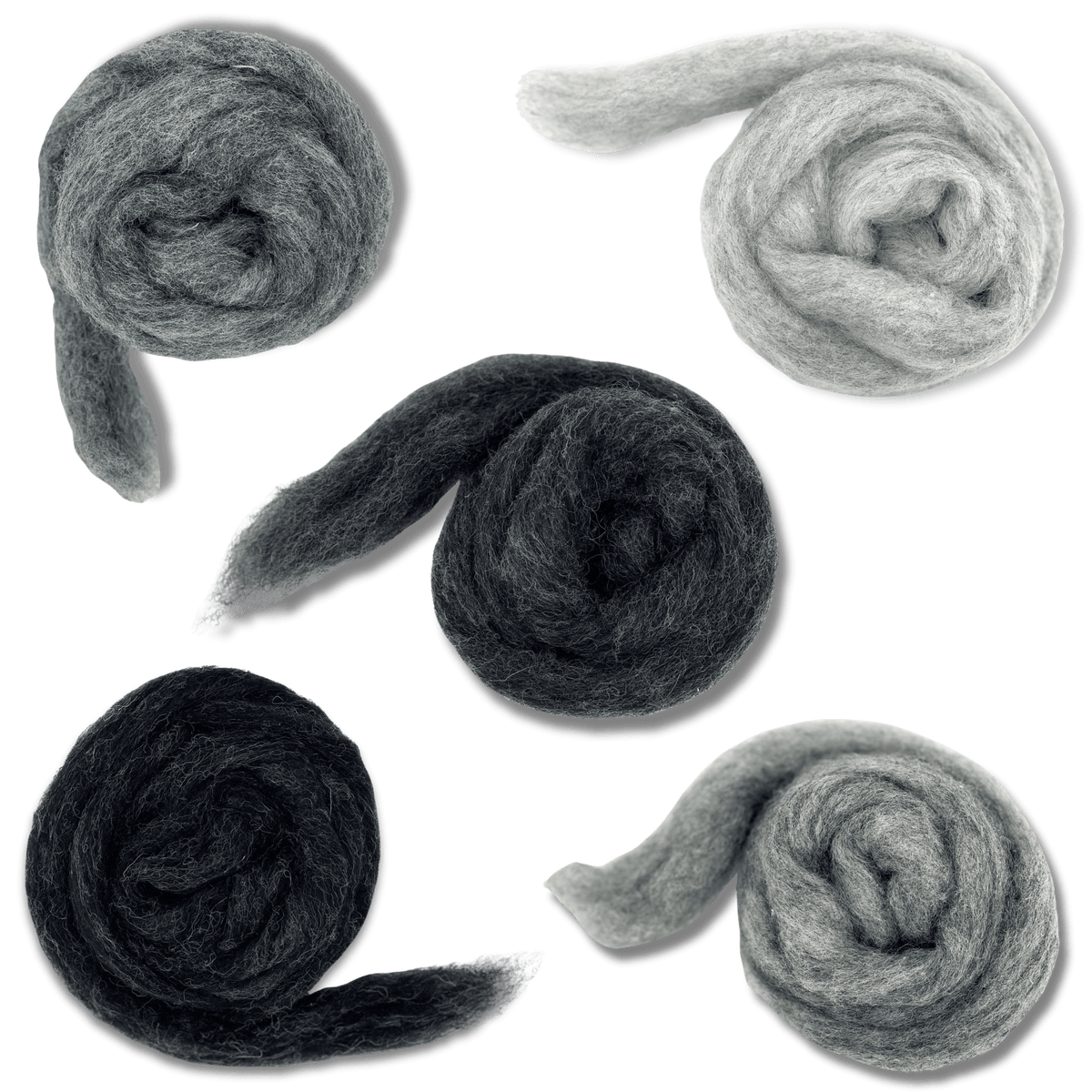 Revolution Fibers Grey Spectrum Carded Corriedale Wool Sliver Variety Pack Wool Roving