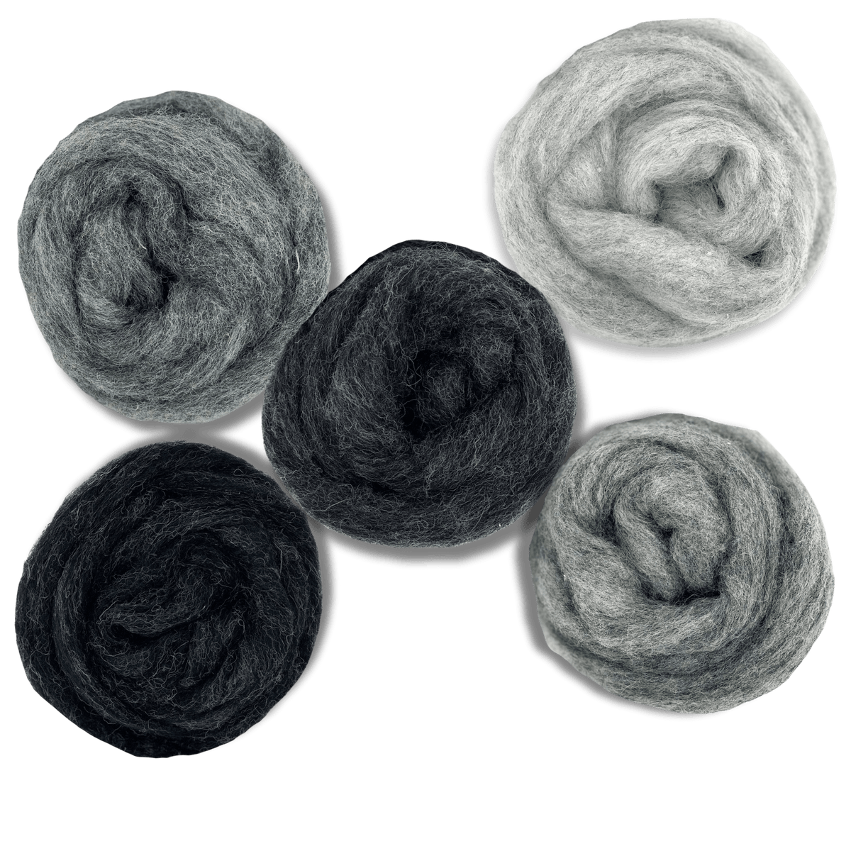 Revolution Fibers Grey Spectrum Carded Corriedale Wool Sliver Variety Pack Wool Roving