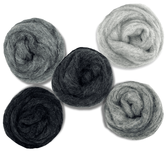 Revolution Fibers Grey Spectrum Carded Corriedale Wool Sliver Variety Pack Wool Roving