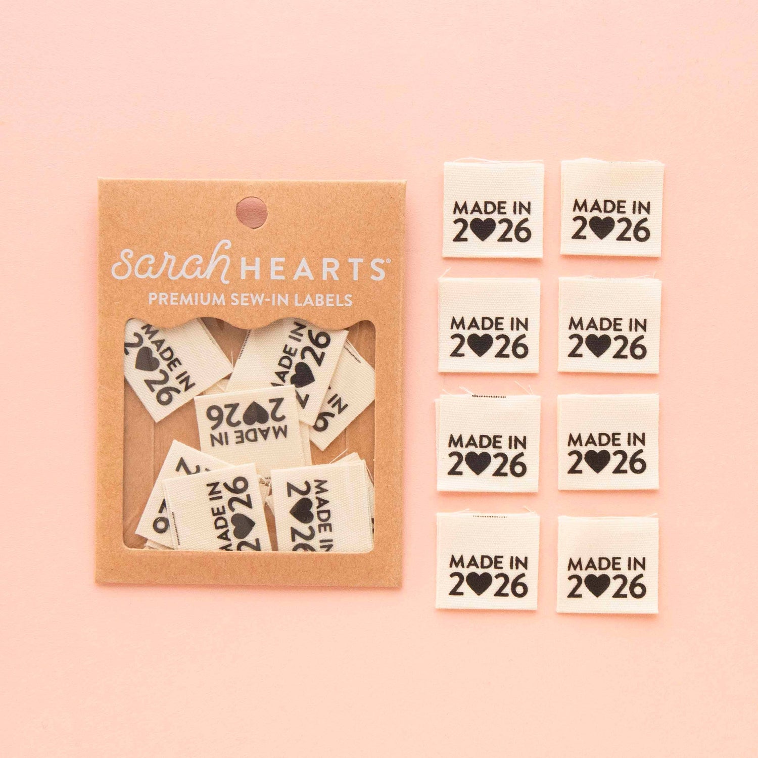 Sarah Hearts Made in 2026 Organic Cotton Centerfold Labels Labels