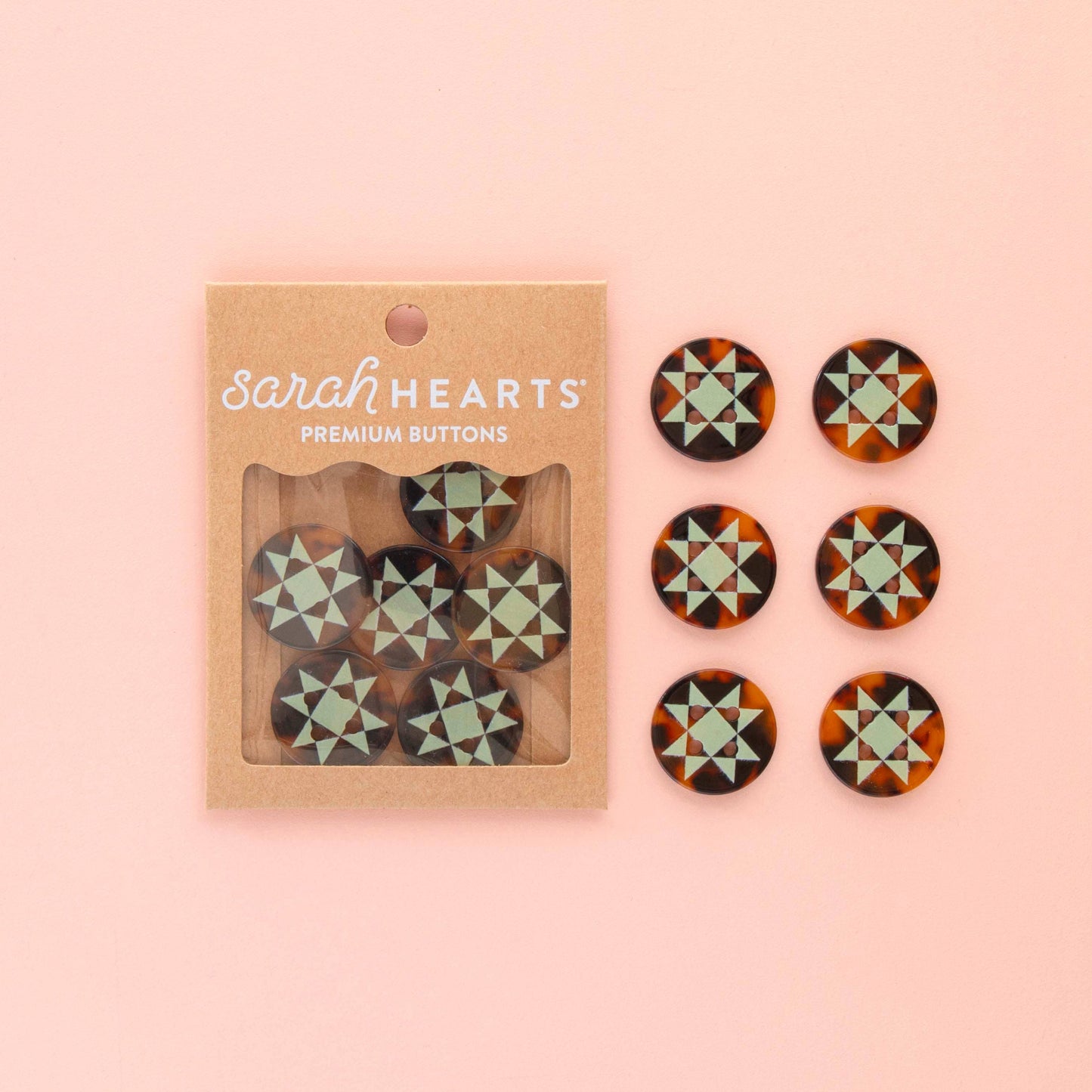 Sarah Hearts Quilt Star Large 1" Buttons Button