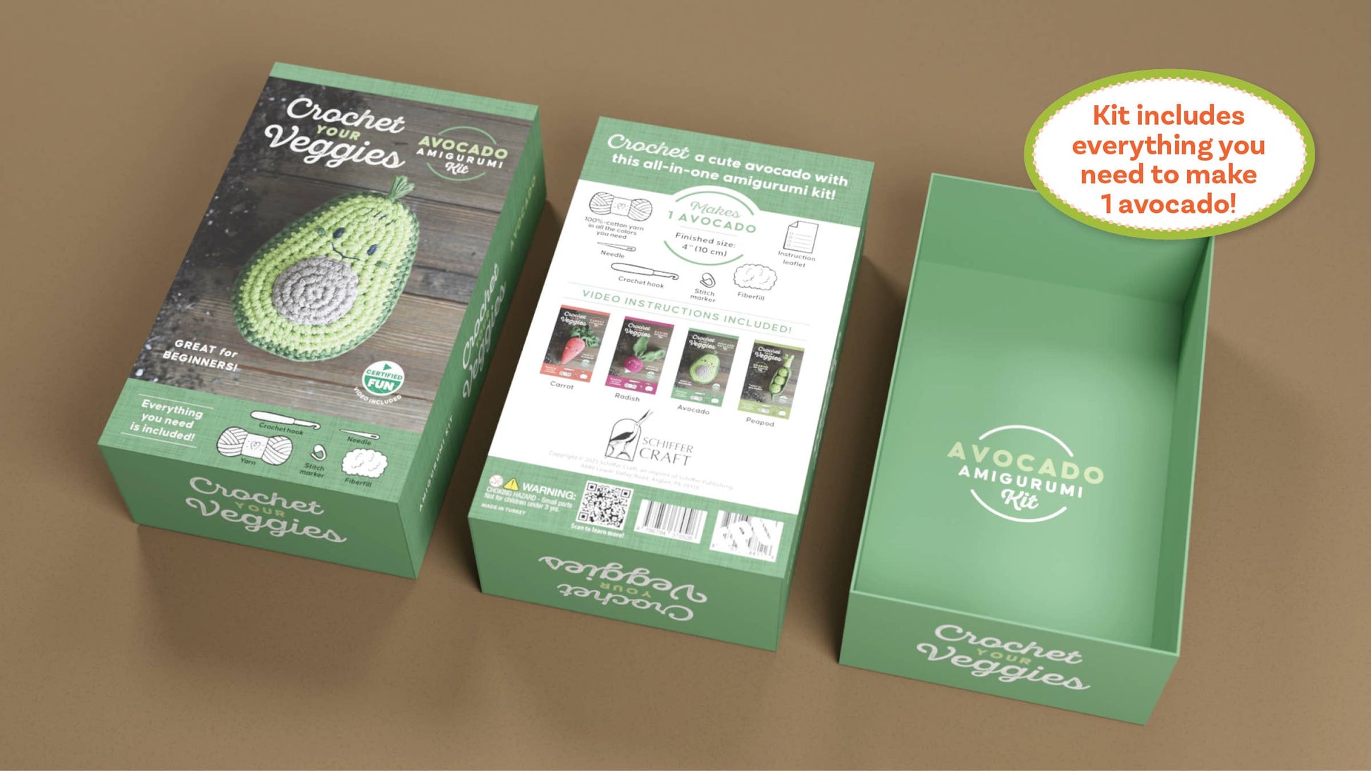 Schiffer Publishing Crochet Your Veggies Amigurumi Kit Avocado Craft Kits
