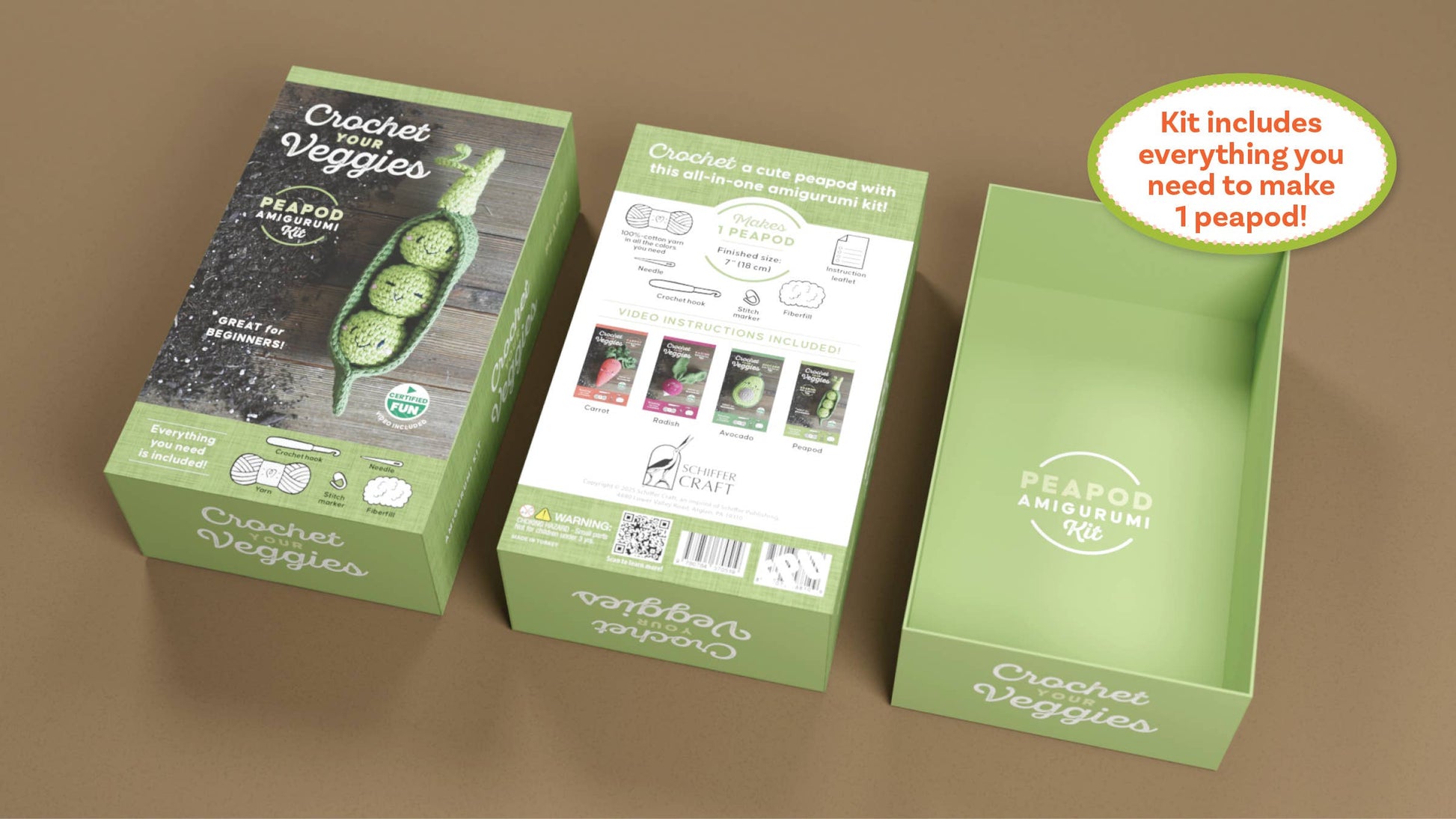 Schiffer Publishing Crochet Your Veggies Amigurumi Kit Peapod Craft Kits
