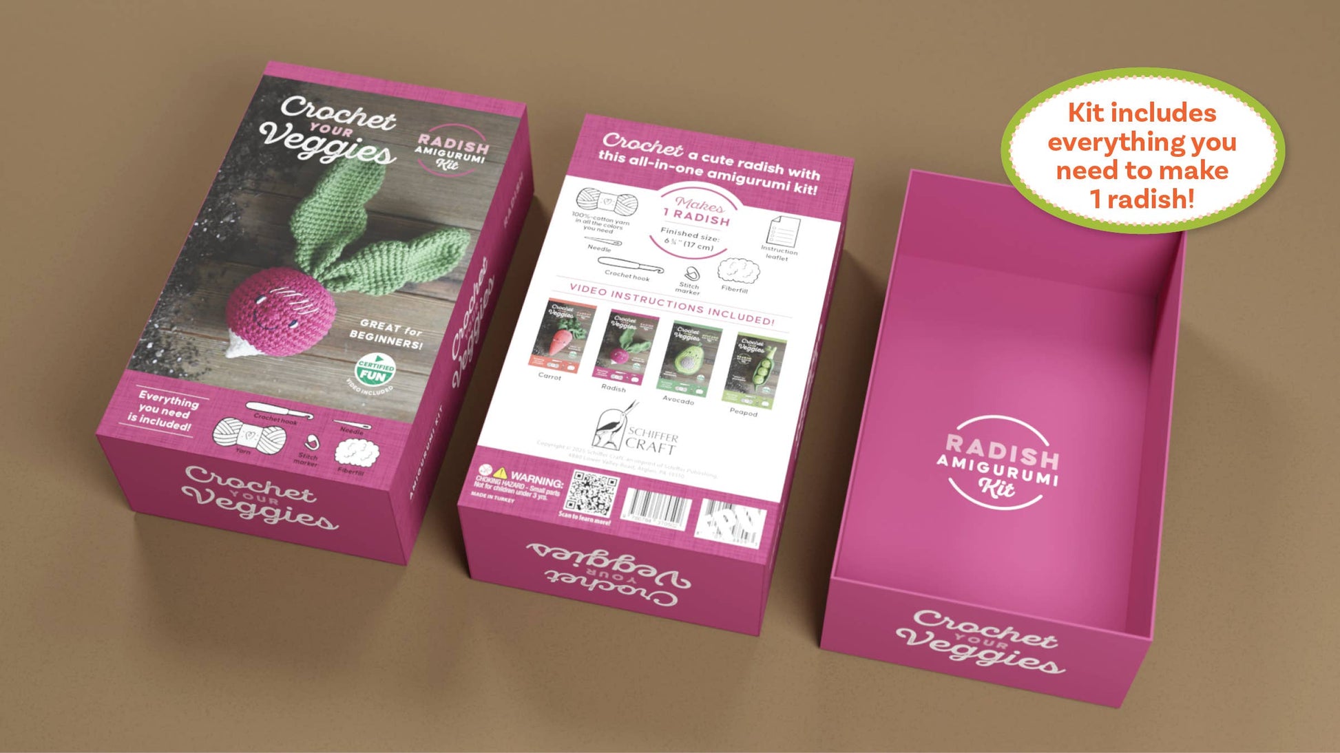 Schiffer Publishing Crochet Your Veggies Amigurumi Kit Radish Craft Kits