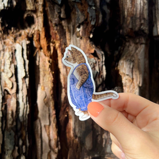 Stick With Finn Cat in Overalls Sticker Sticker