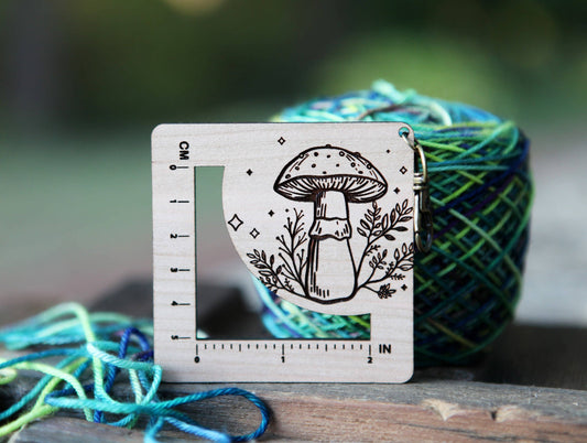 Sunrise Grove Amanita Mushroom Knit & Crochet Gauge Ruler Cherry & Bronze Notions and Tools