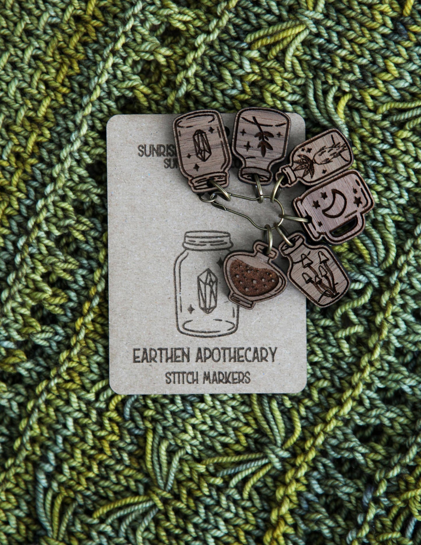 Sunrise Grove Apothecary Knitting Stitch Markers Walnut Set of 6 Stitch markers