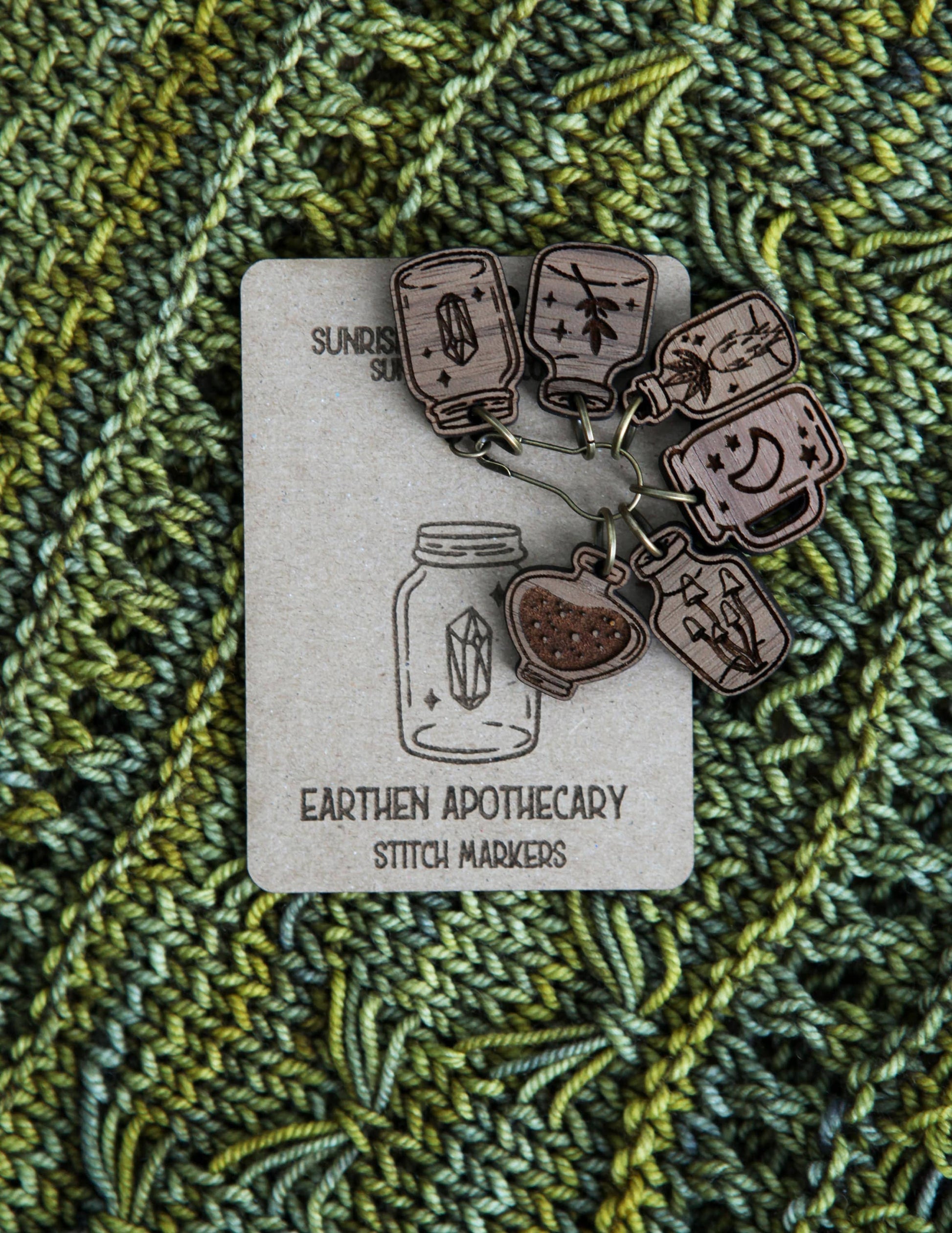 Sunrise Grove Apothecary Knitting Stitch Markers Walnut Set of 6 Stitch markers