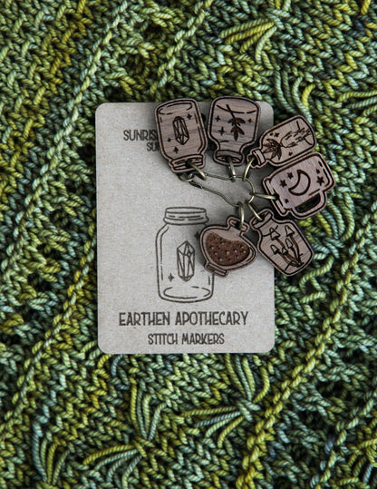 Sunrise Grove Apothecary Knitting Stitch Markers Walnut Set of 6 Stitch markers