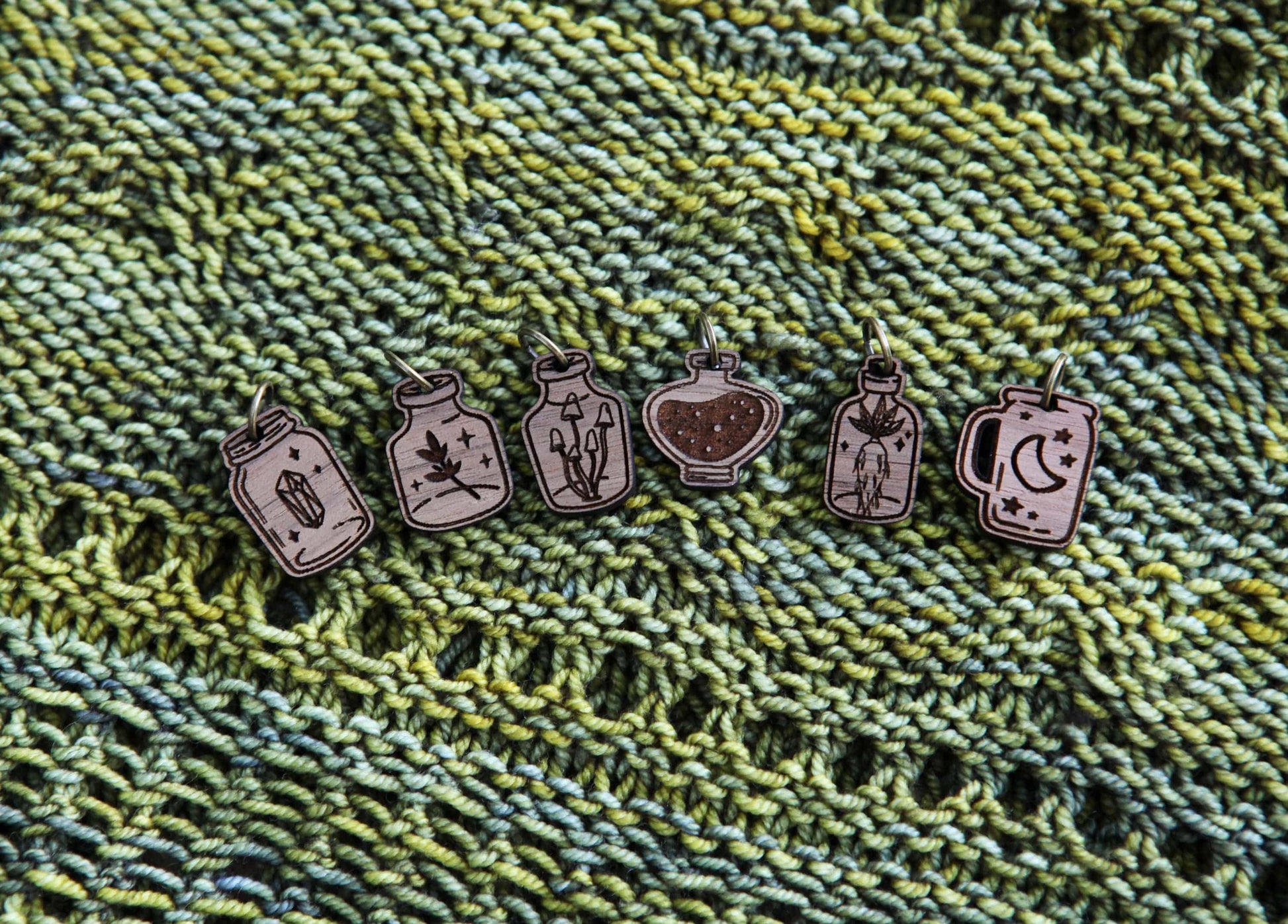 Sunrise Grove Apothecary Knitting Stitch Markers Walnut Set of 6 Stitch markers