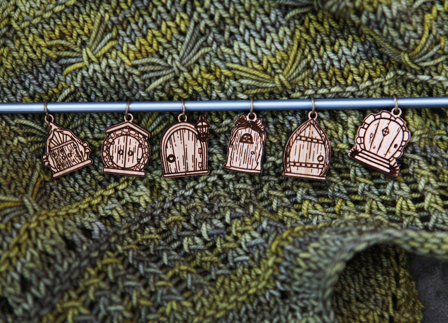 Sunrise Grove Cherry Wood Fairy & Gnome Door Stitch Markers Set of 6 Stitch markers