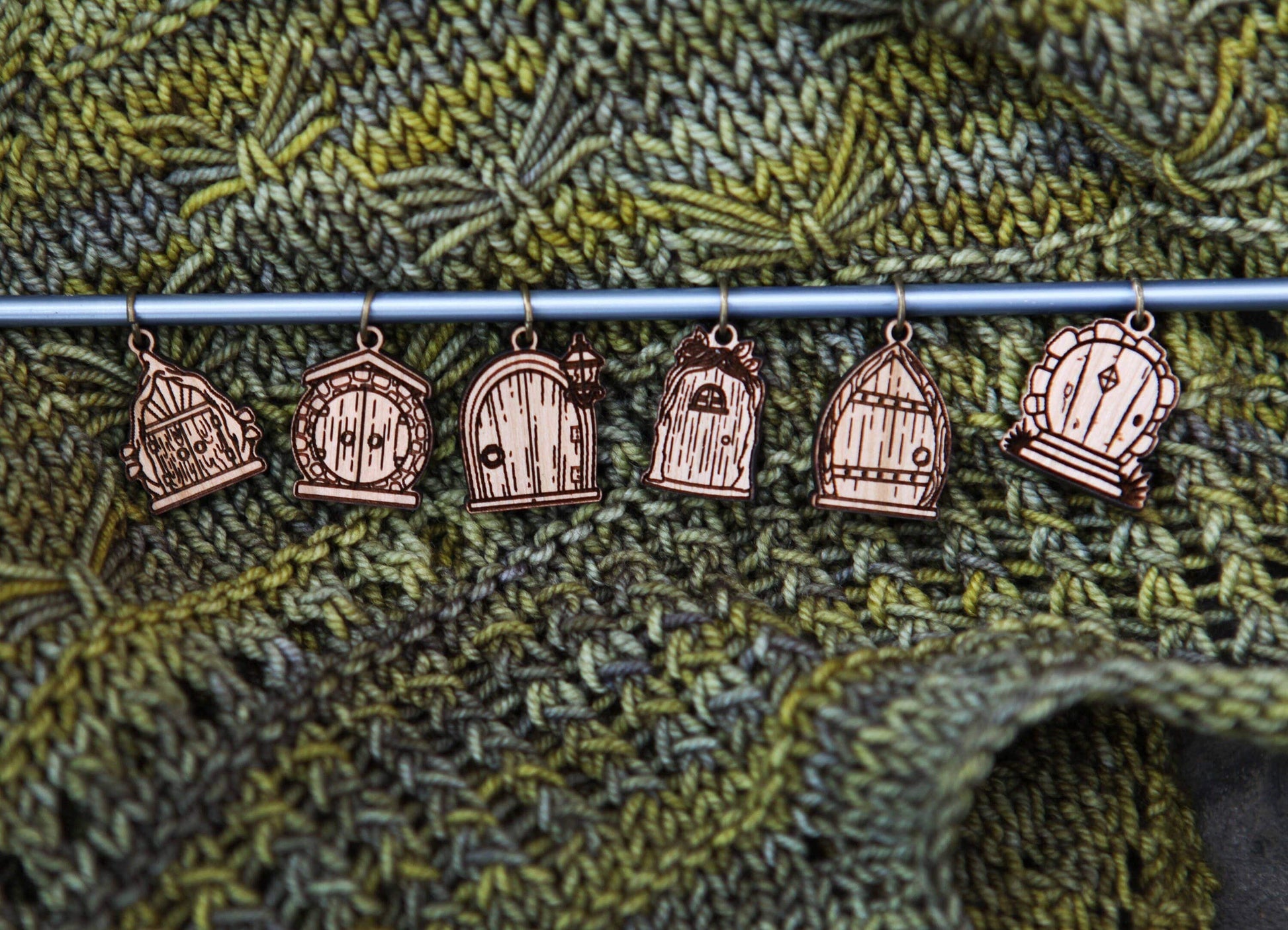 Sunrise Grove Cherry Wood Fairy & Gnome Door Stitch Markers Set of 6 Stitch markers