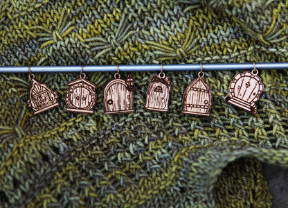 Sunrise Grove Cherry Wood Fairy & Gnome Door Stitch Markers Set of 6 Stitch markers