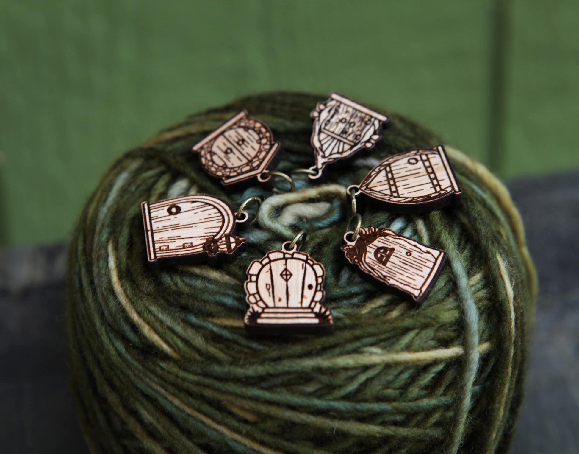 Sunrise Grove Cherry Wood Fairy & Gnome Door Stitch Markers Set of 6 Stitch markers