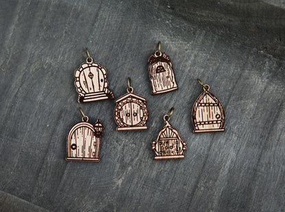 Sunrise Grove Cherry Wood Fairy & Gnome Door Stitch Markers Set of 6 Stitch markers