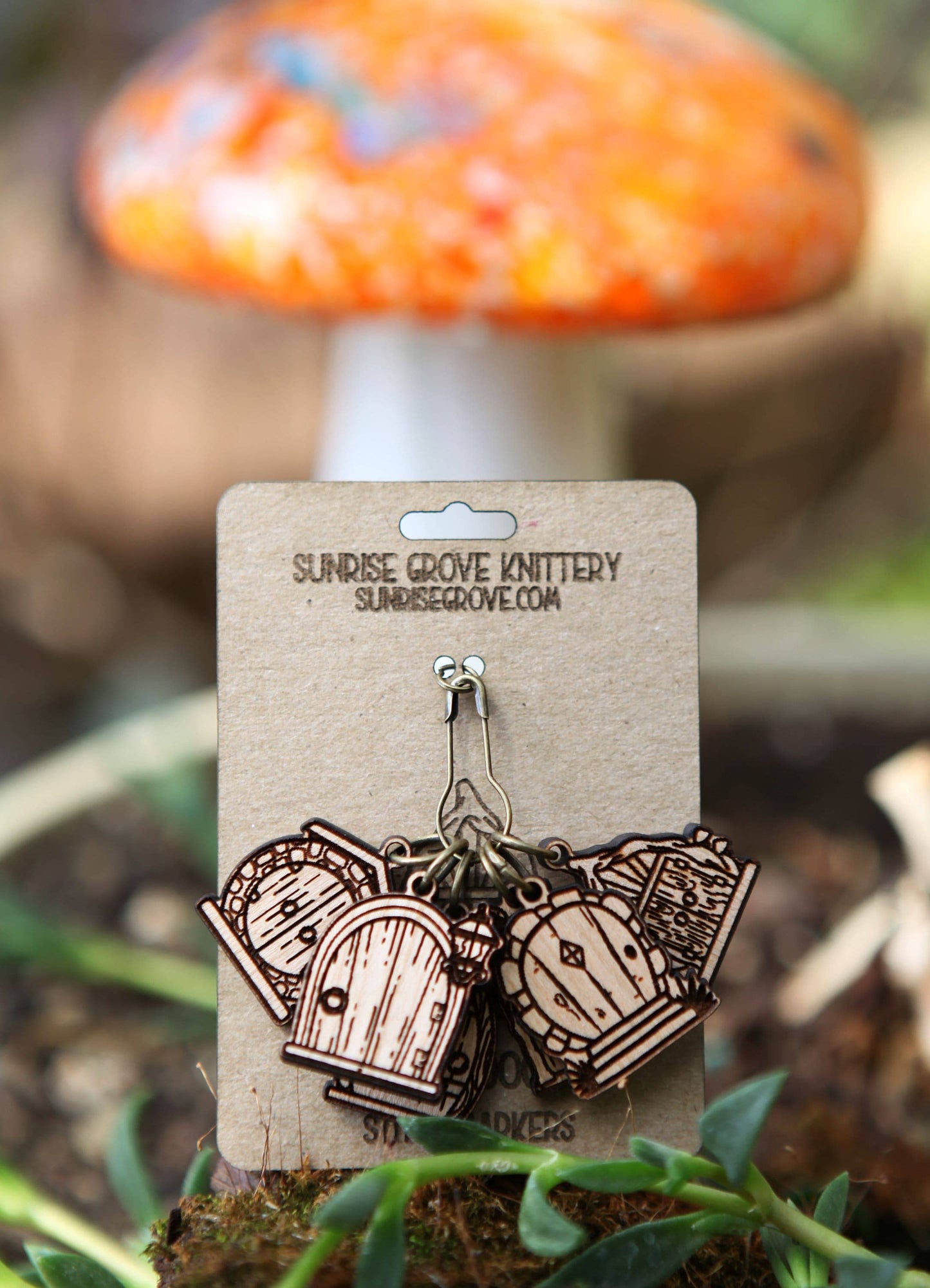 Sunrise Grove Cherry Wood Fairy & Gnome Door Stitch Markers Set of 6 Stitch markers