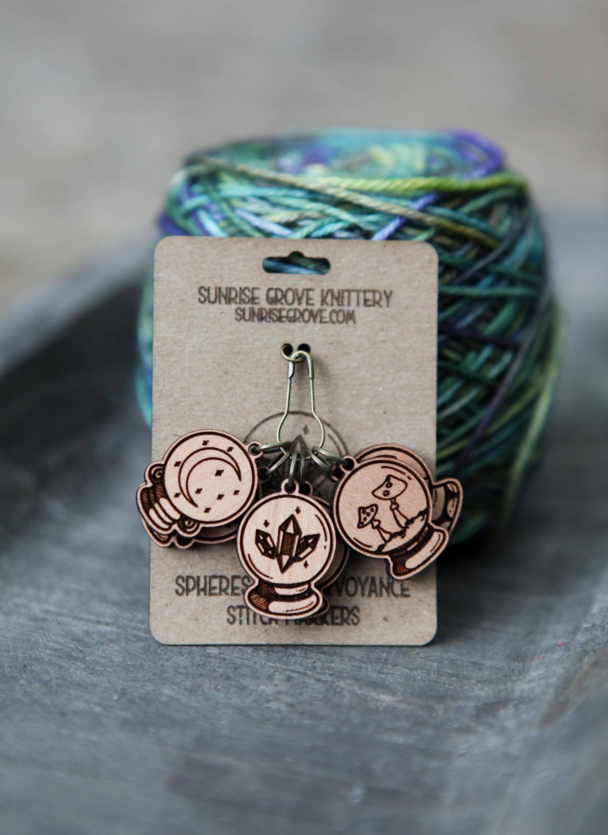 Sunrise Grove Crystal Ball Knitting Stitch Markers Set of 6 Wood Spheres Stitch markers