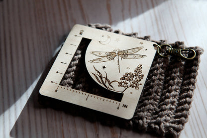 Sunrise Grove Dragonfly Moon Gauge Ruler in Maple & Bronze for Fiber Arts