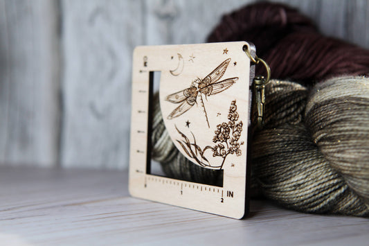 Sunrise Grove Dragonfly Moon Gauge Ruler in Maple & Bronze for Fiber Arts